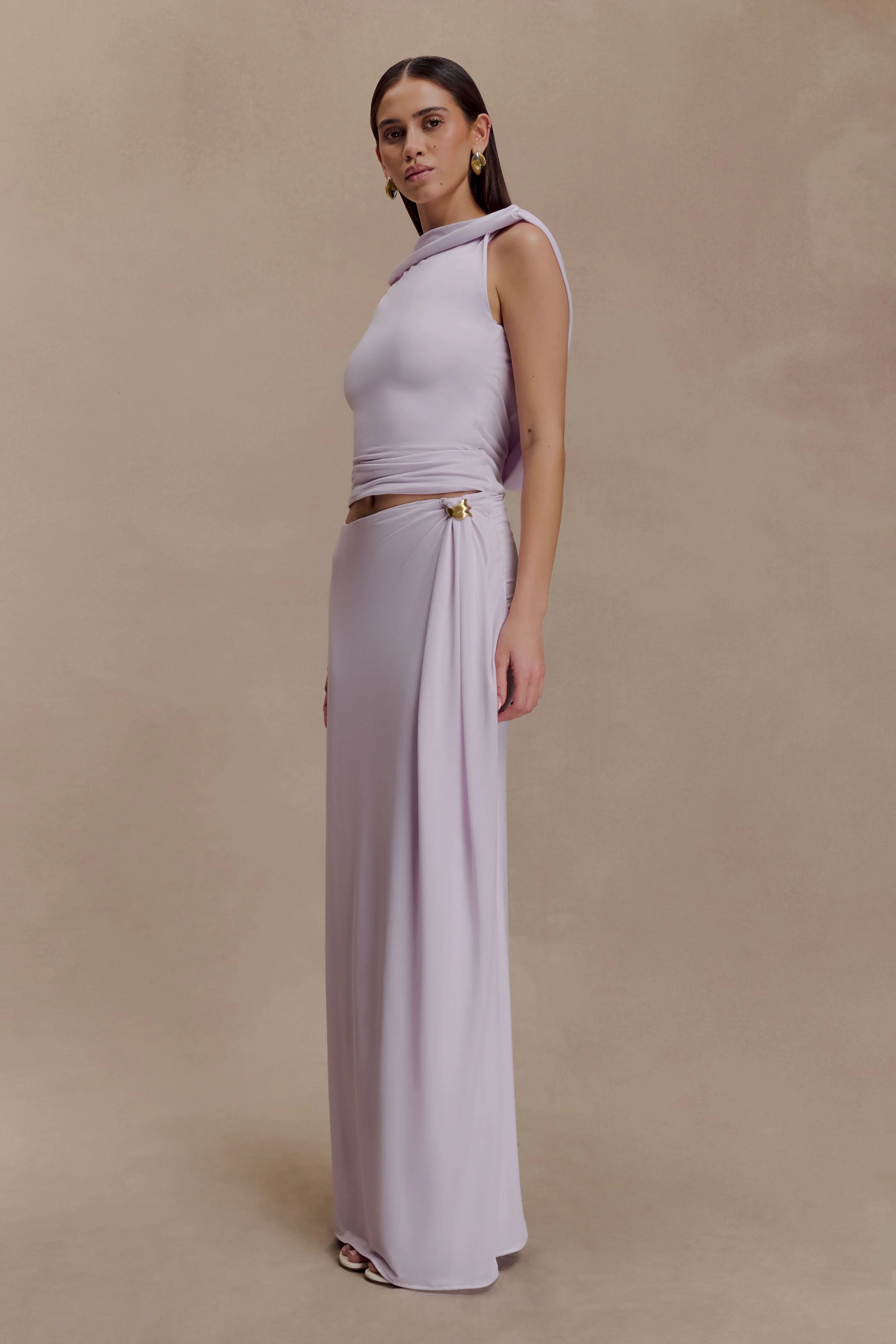 Bridget Slinky Maxi Skirt With Hardware - Dusty Lilac - Image 3