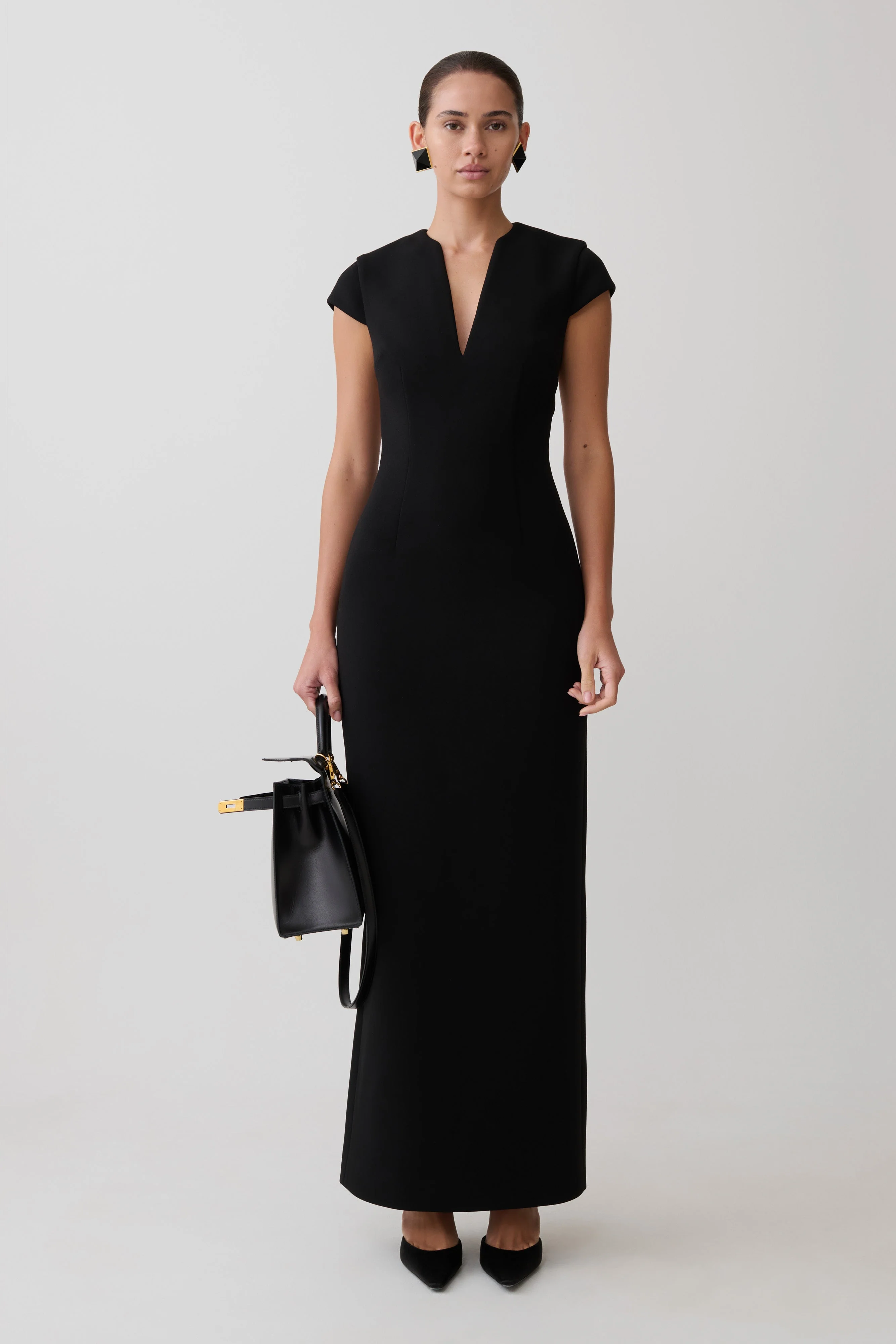 Briella V Neck Suiting Maxi Dress - Black - Image 2