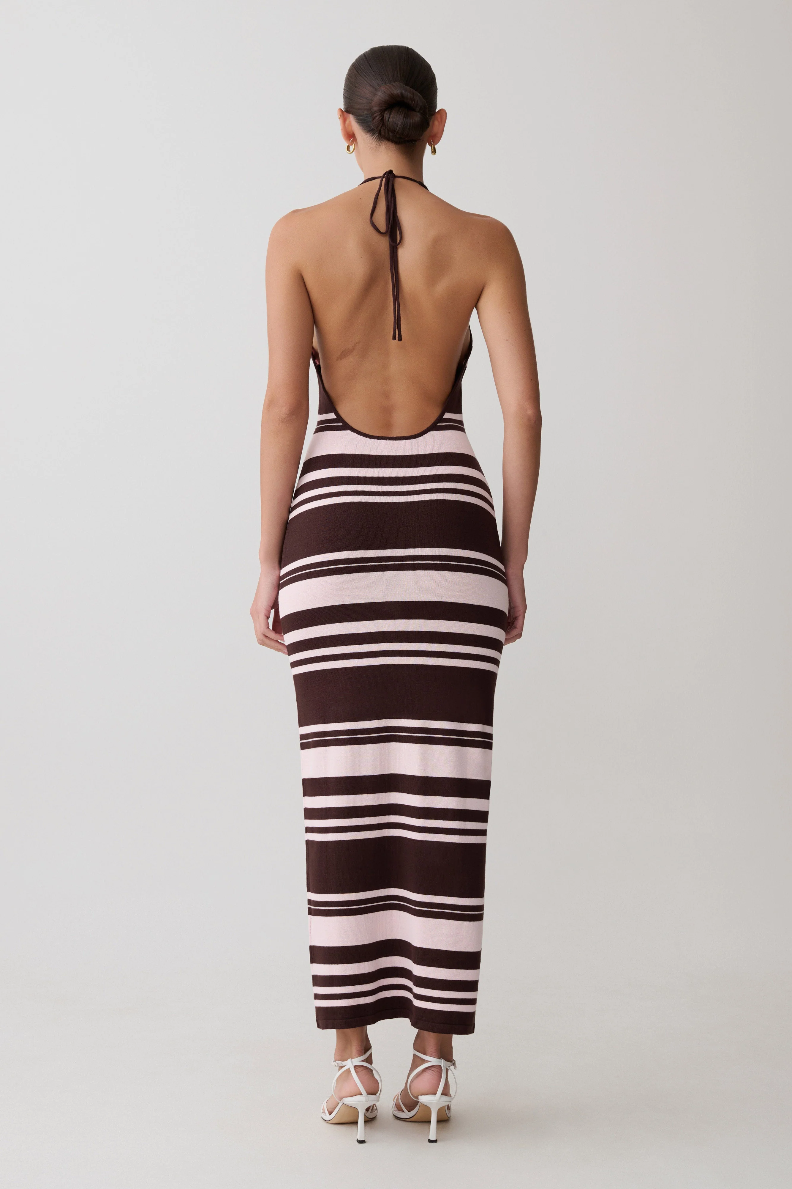 Brienne Stripe Midi Dress - Pink/Chocolate - Image 2