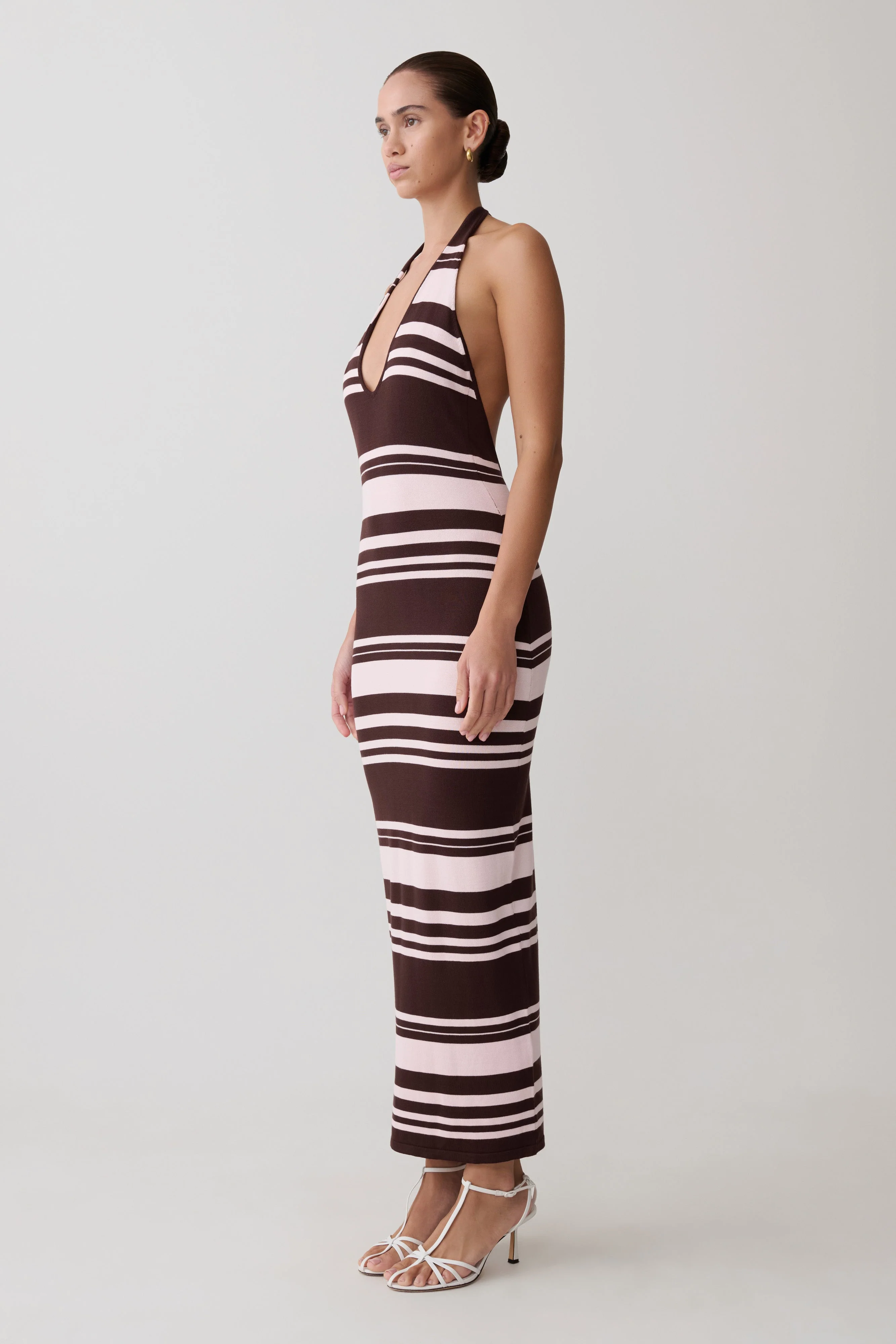 Brienne Stripe Midi Dress - Pink/Chocolate - Image 3