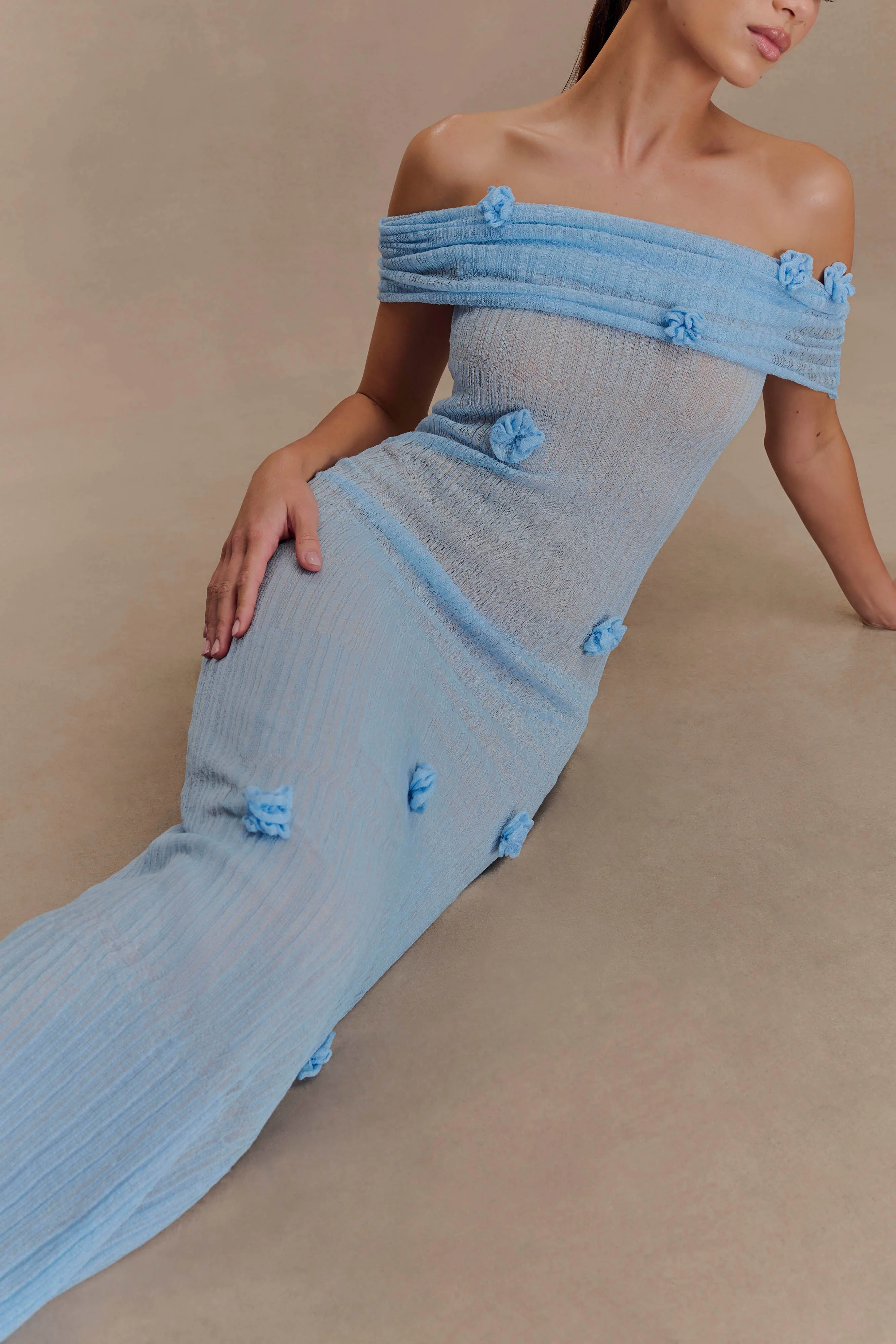 Brynn Orchid Knit Maxi Dress - Baby Blue - Image 4