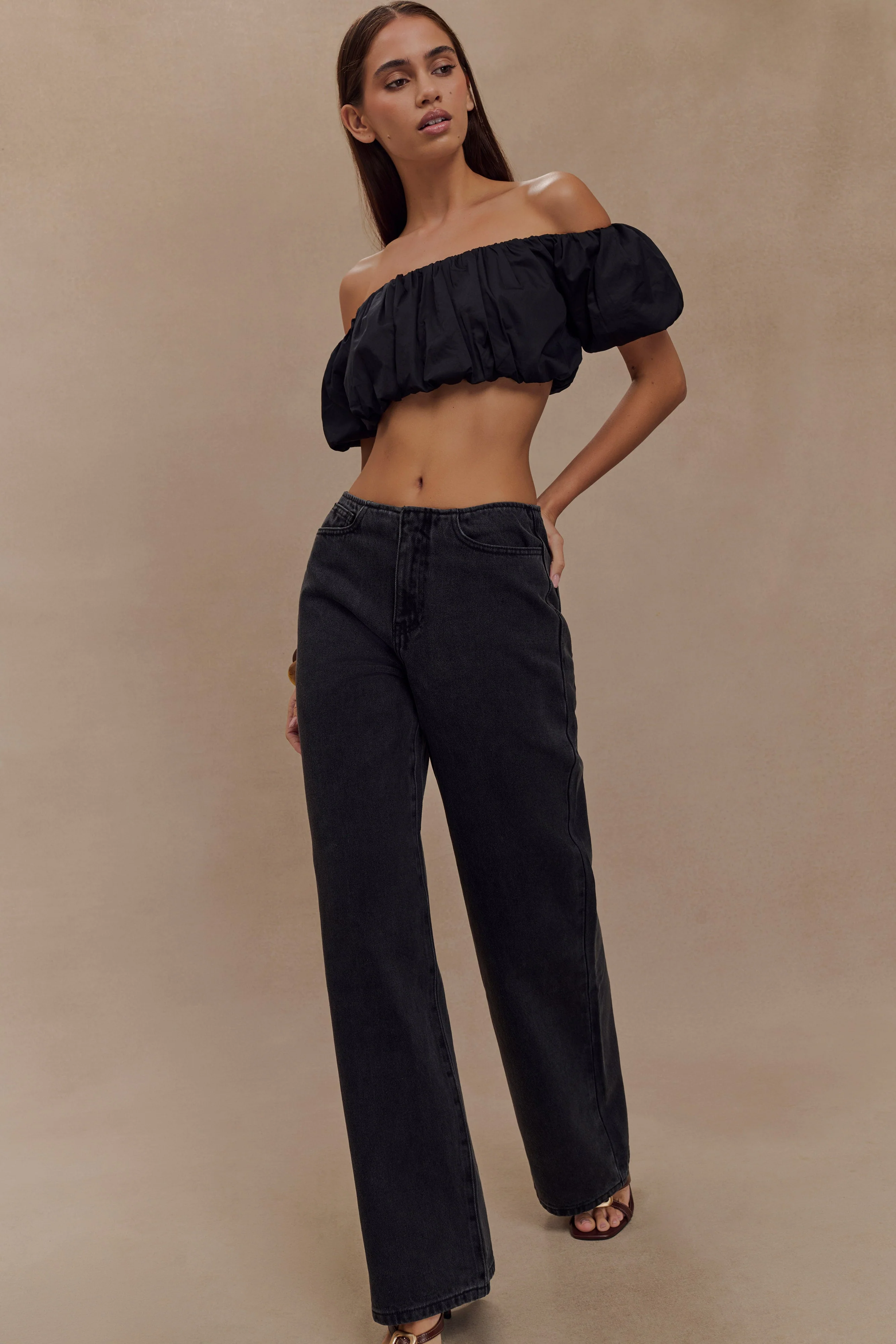 Caitlin Mid Rise Denim Jeans - Washed Black - Image 3