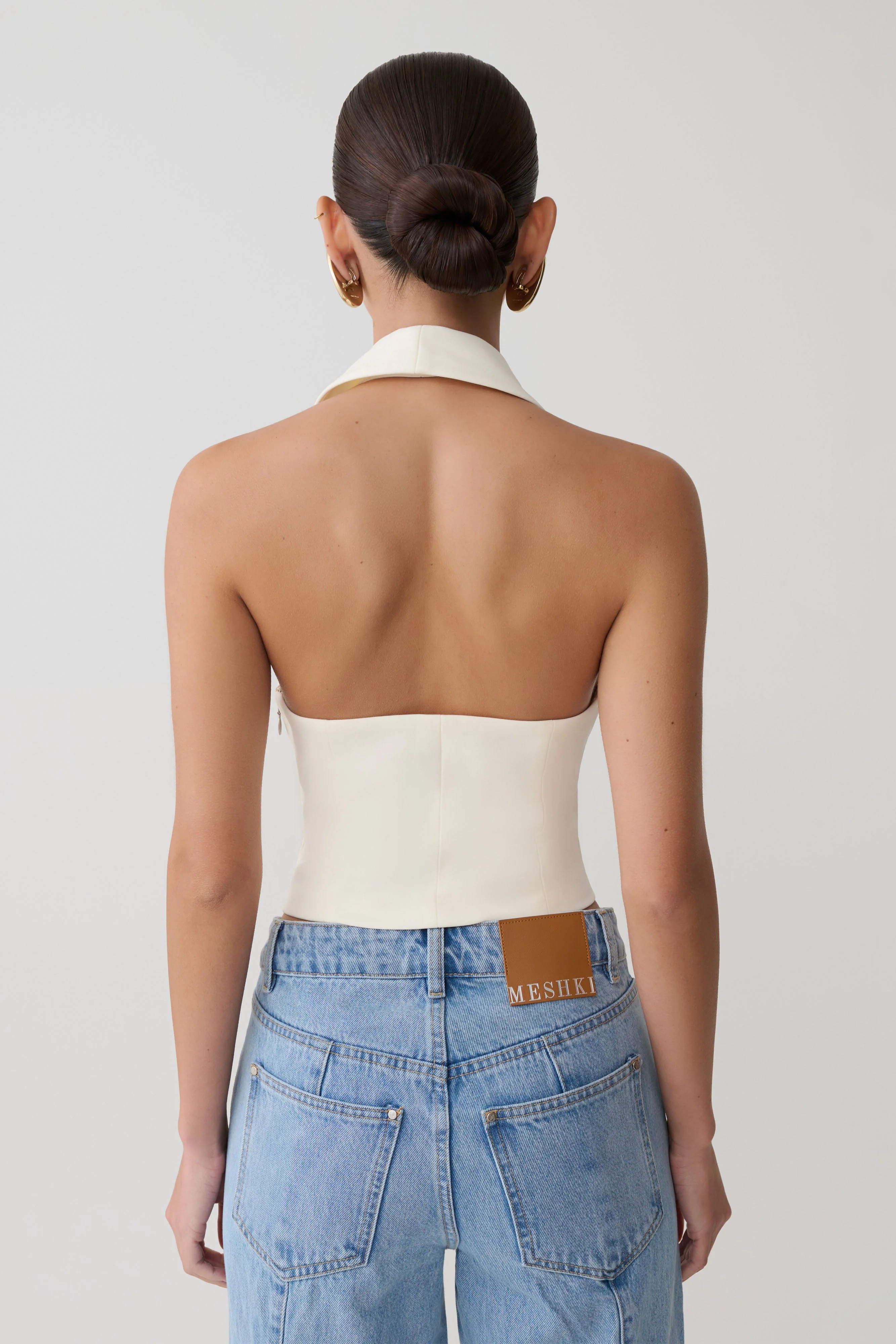 Calla Collared Sleeveless Halter Top - Ivory - Image 2
