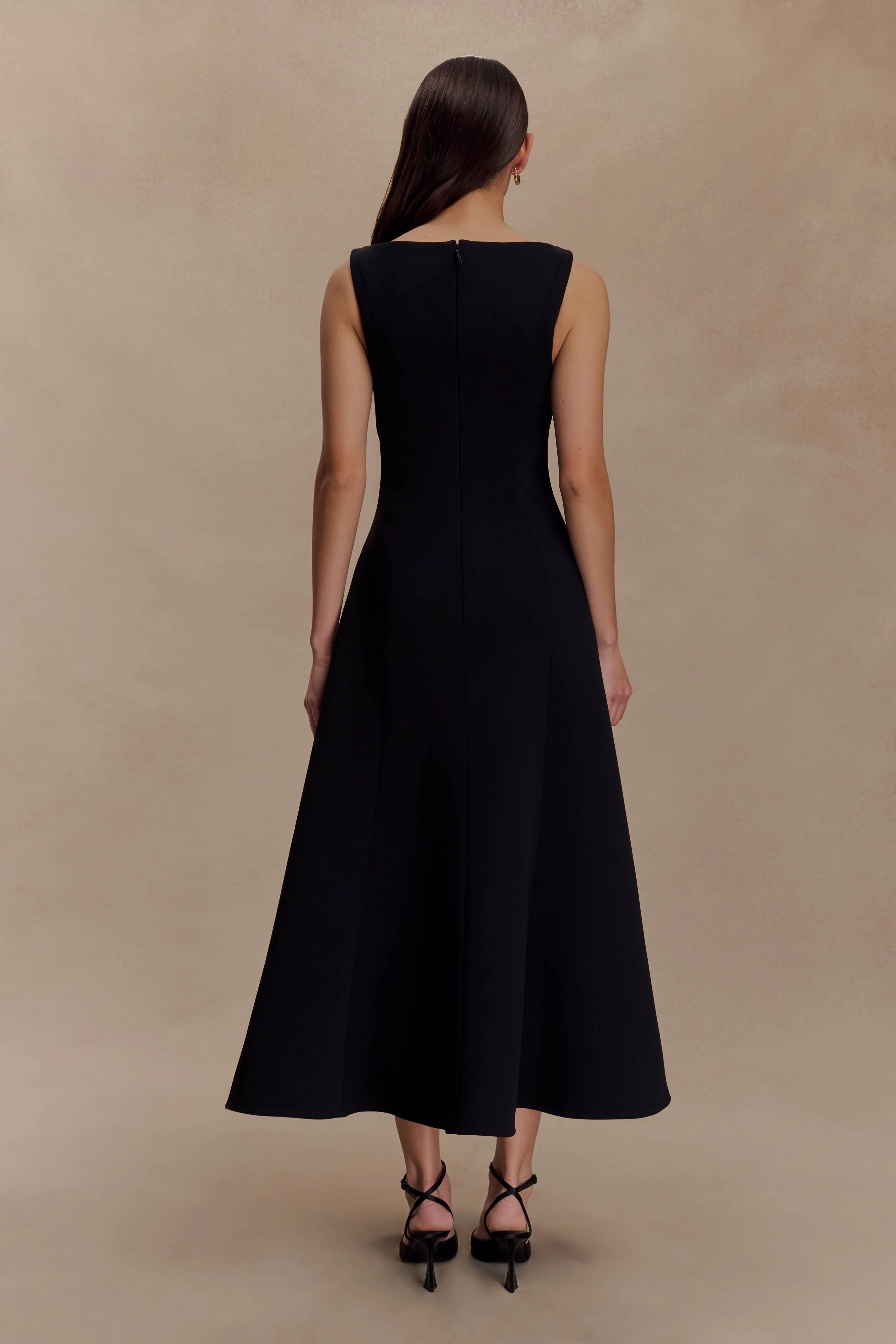Callista Crepe A-Line Midi Dress - Black - Image 2