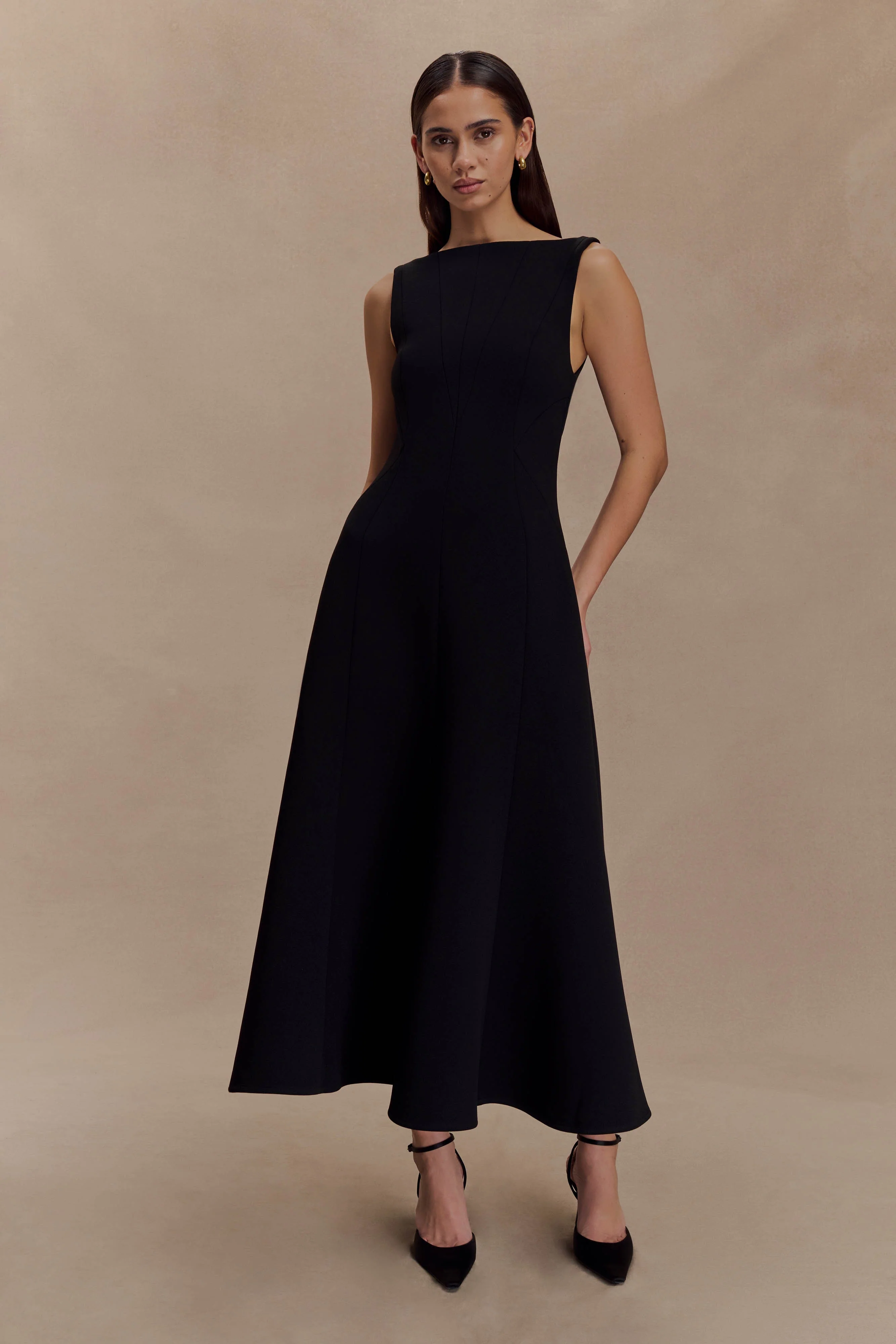 Callista Crepe A-Line Midi Dress - Black - Image 5