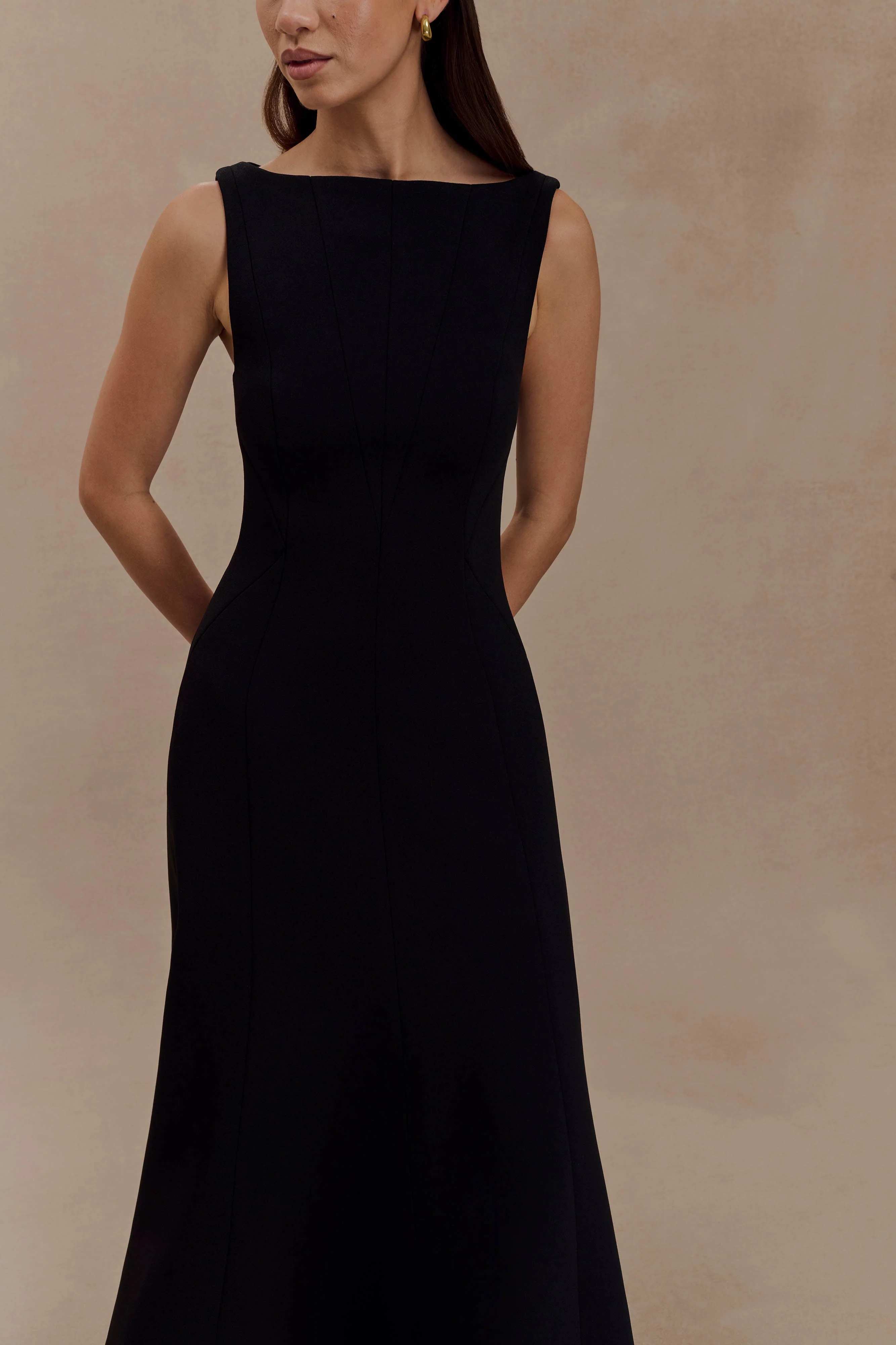 Callista Crepe A-Line Midi Dress - Black - Image 7