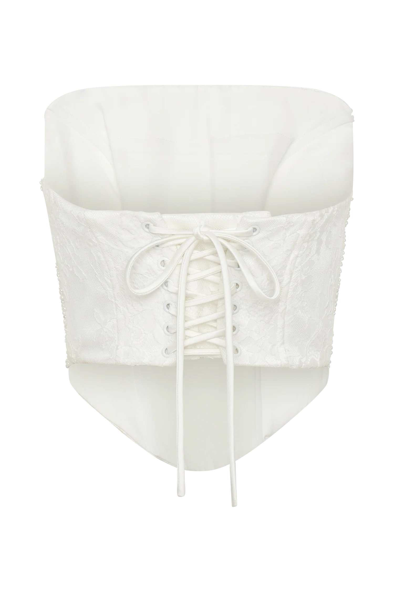 Camille Beaded Satin And Lace Corset Top - Ivory - Image 5