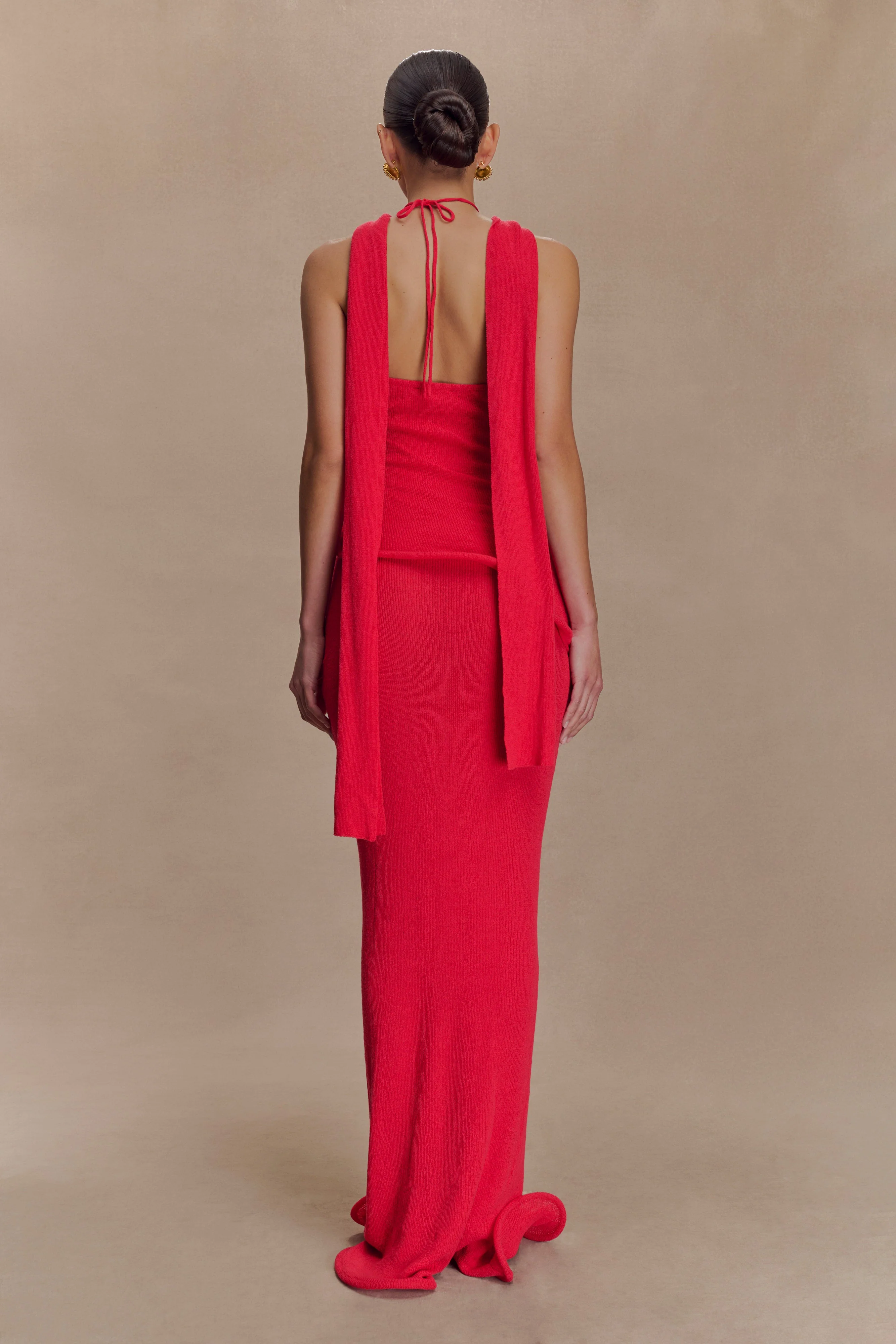 Caprice Halter Knit Maxi Dress - Red - Image 3