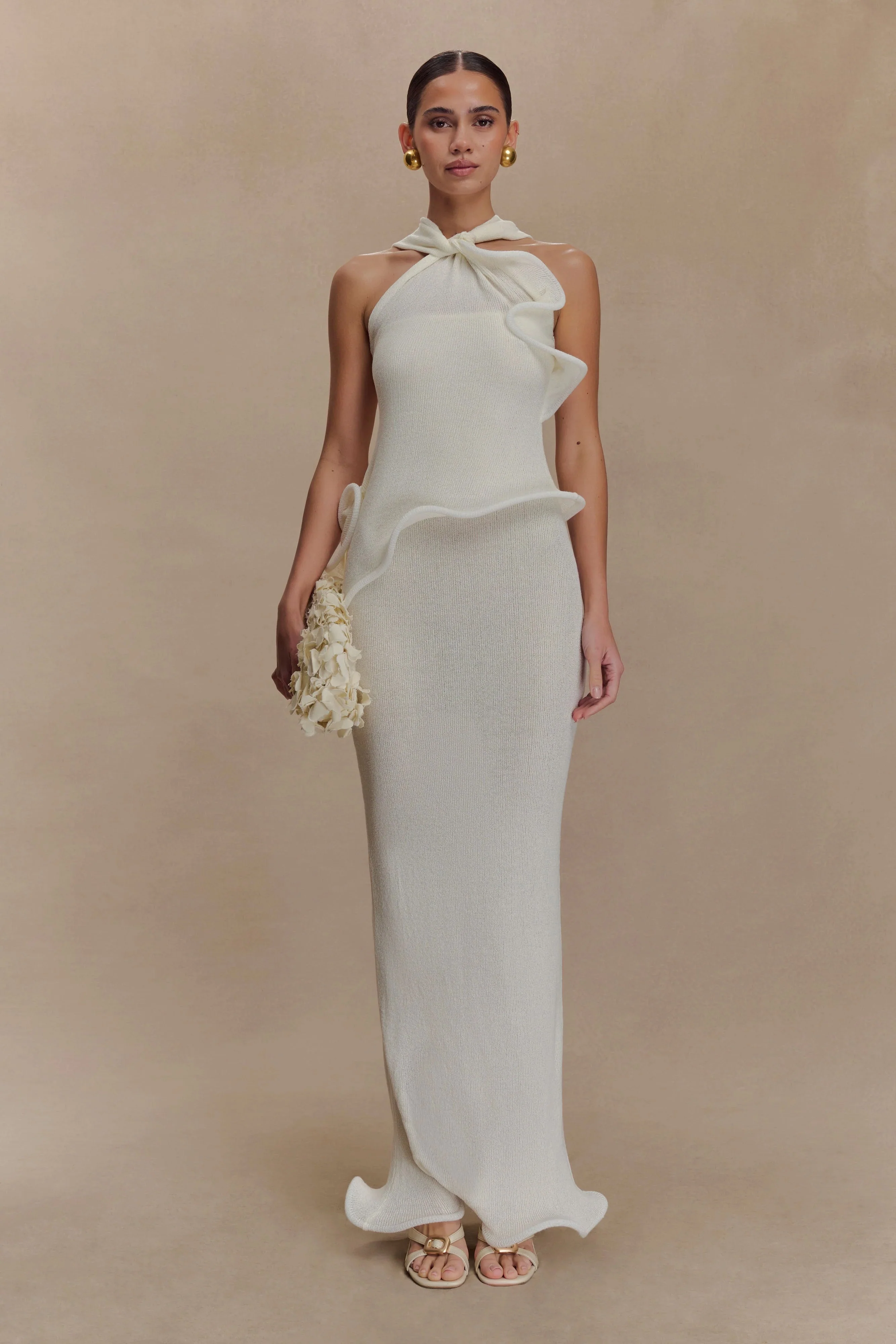 Caprice Halter Knit Maxi Dress - White - Image 2