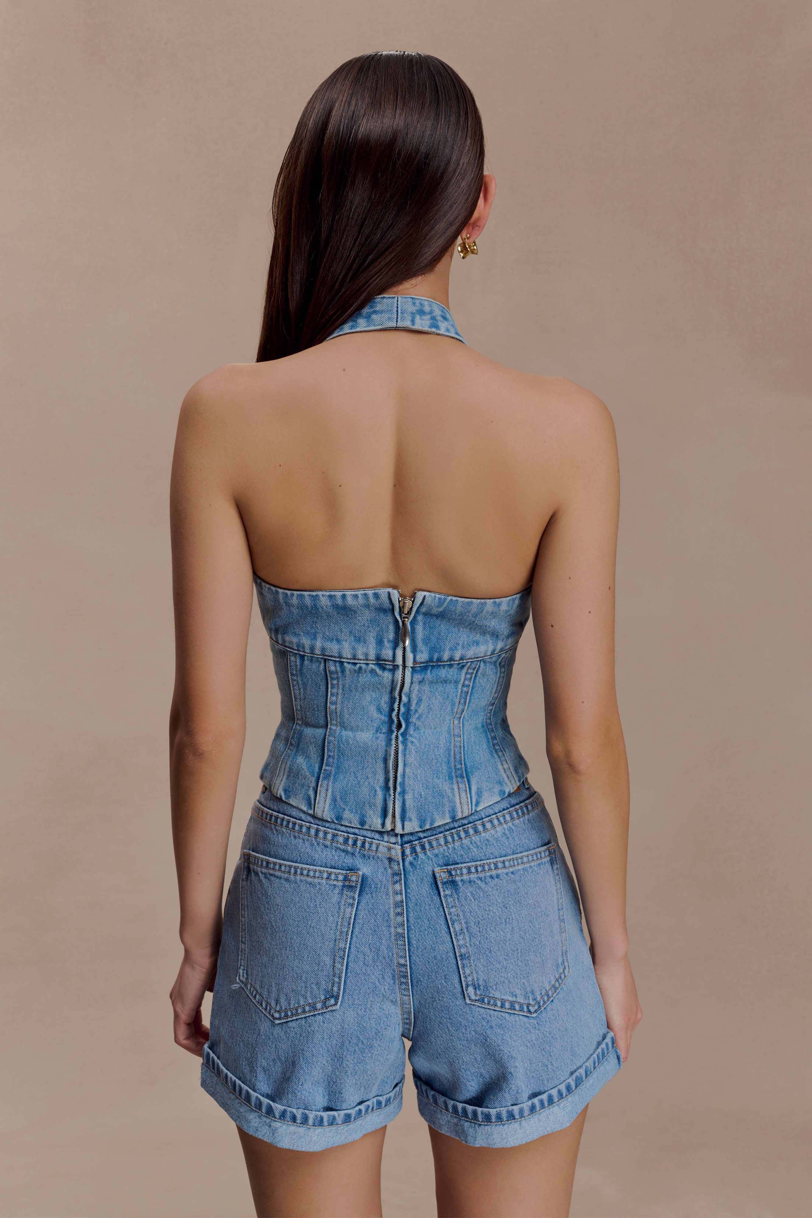 Carlene Cuffed Denim Shorts - Classic Blue - Image 4