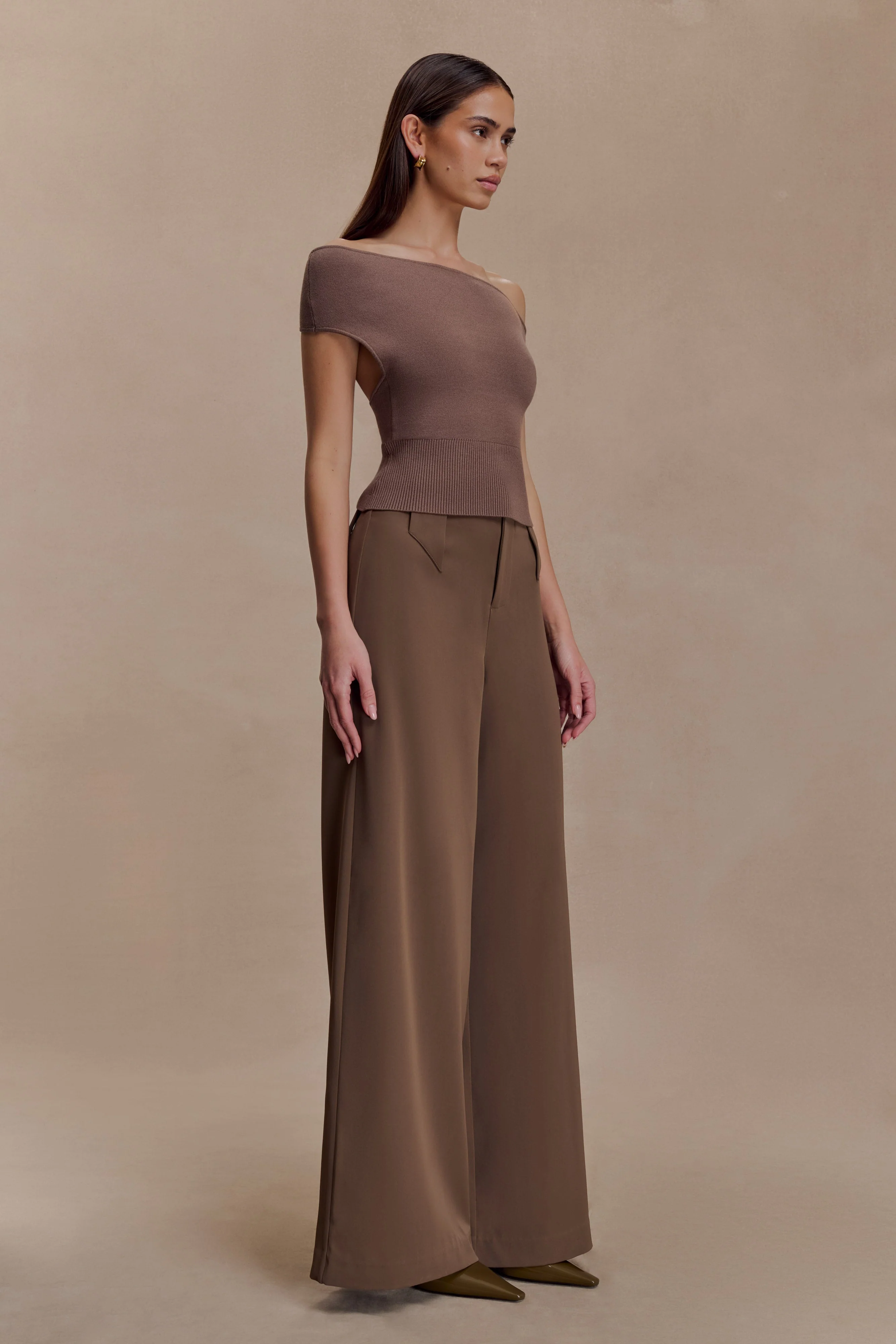 Carley Off Shoulder Knit Top - Cacao Brown - Image 4