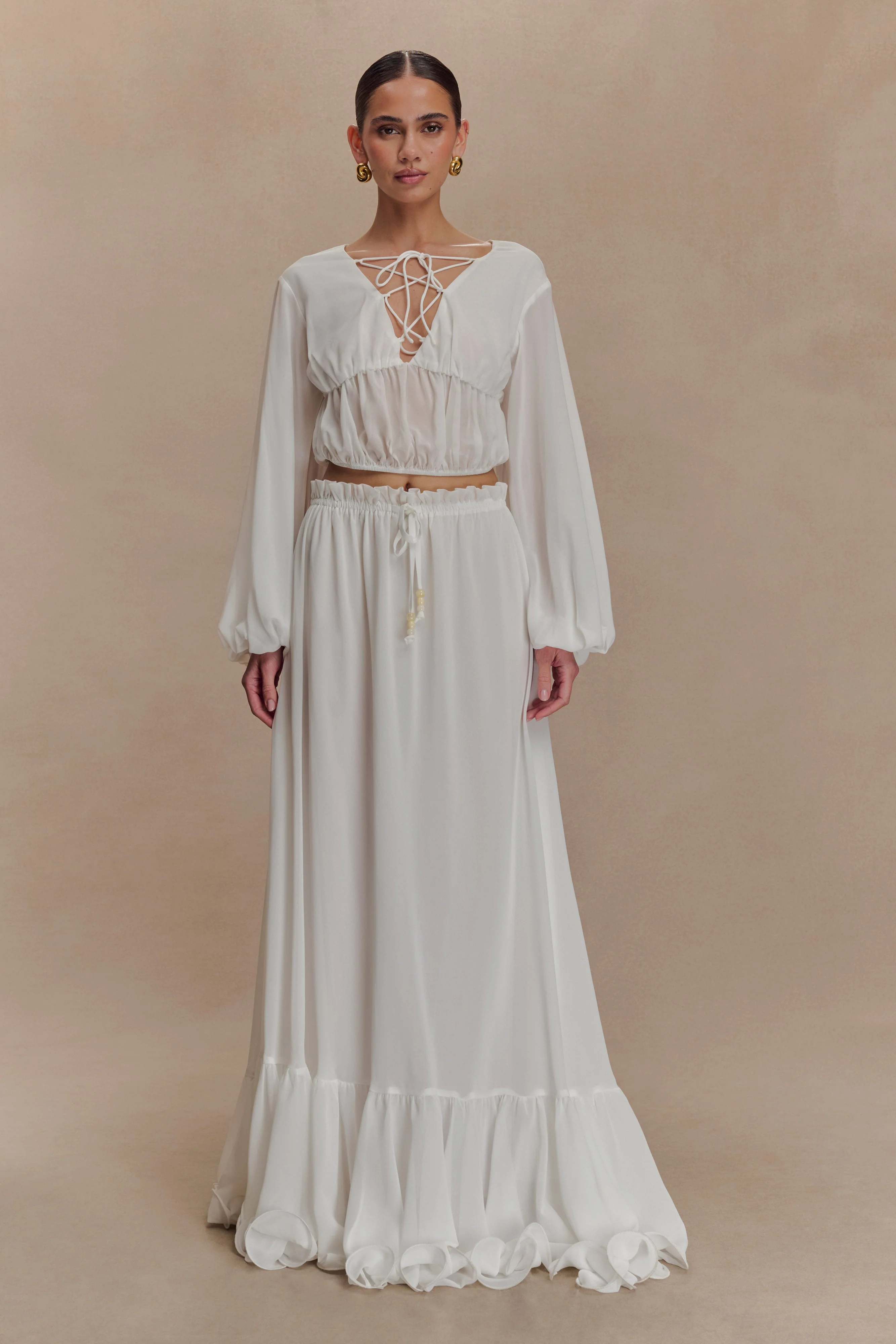 Carlie Chiffon Cross Tie Top - Ivory - Image 7