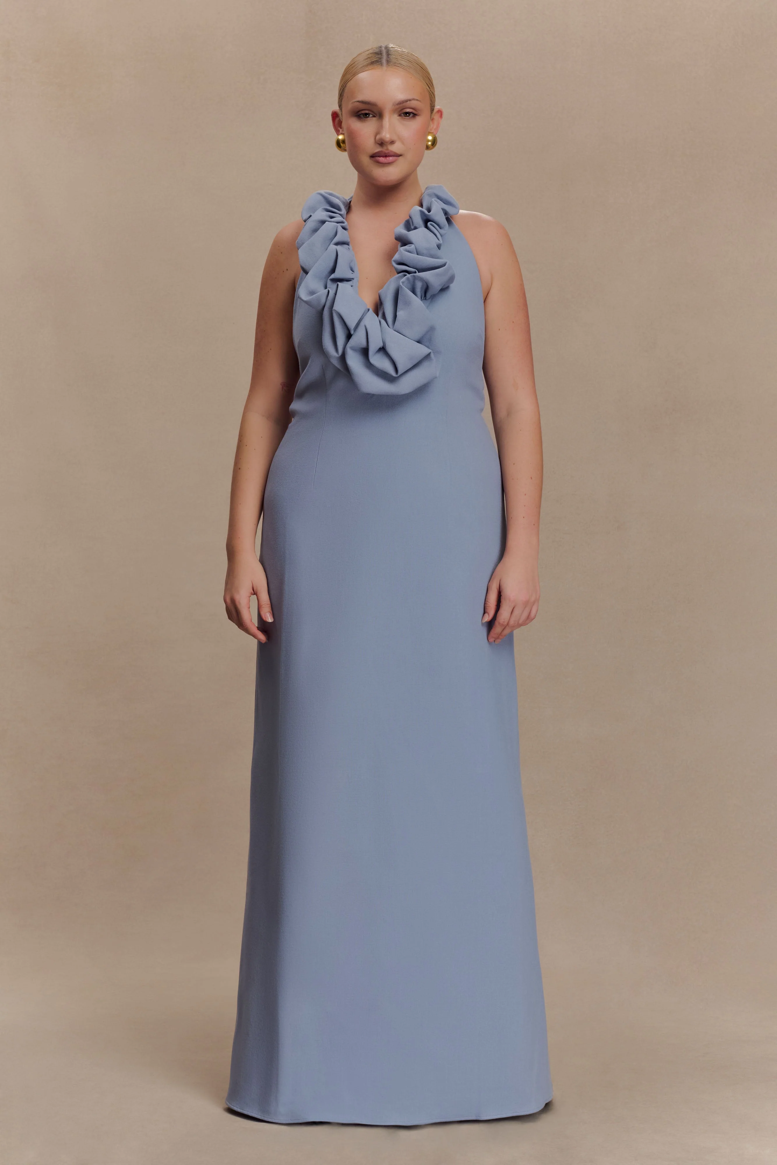 Carolyn Linen Bubble Maxi Dress - Misty Blue - Image 7