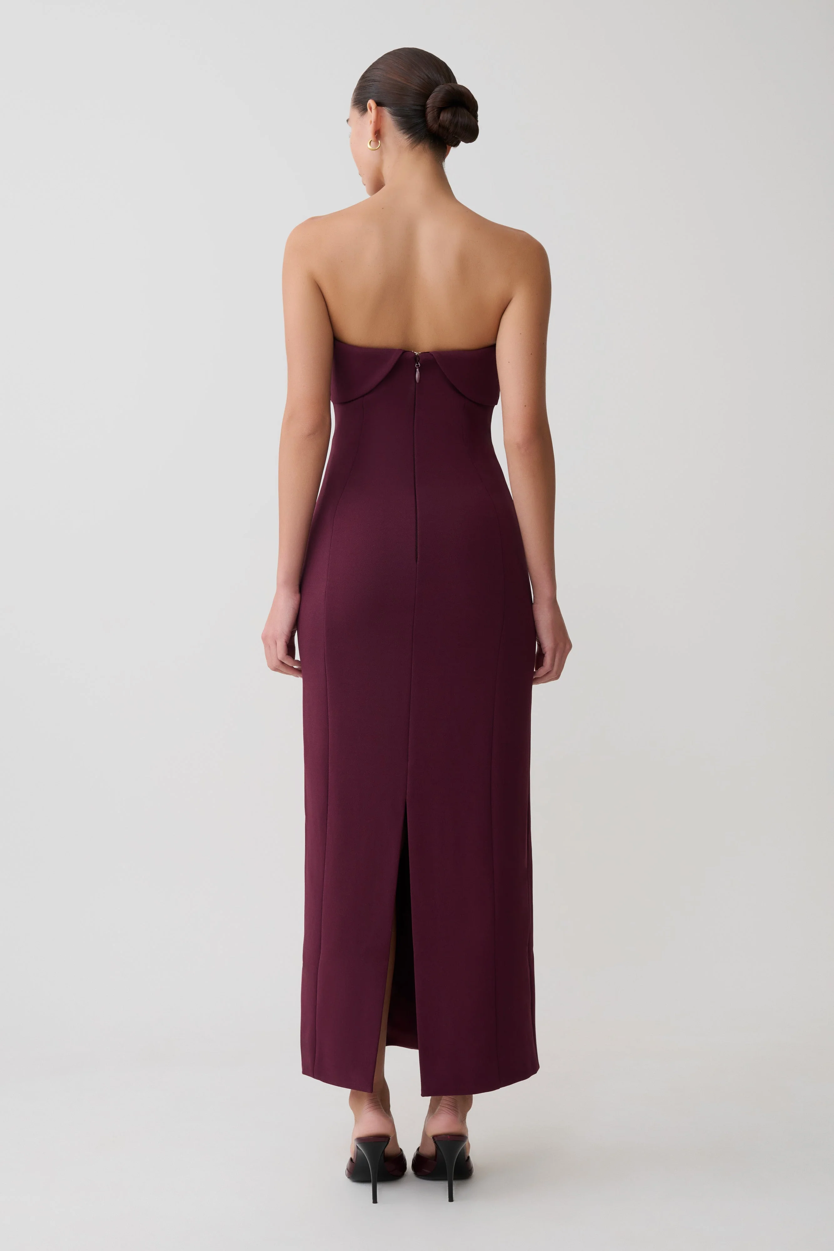 Cary Folded Strapless Crepe Midi Dress - Wine - Image 2