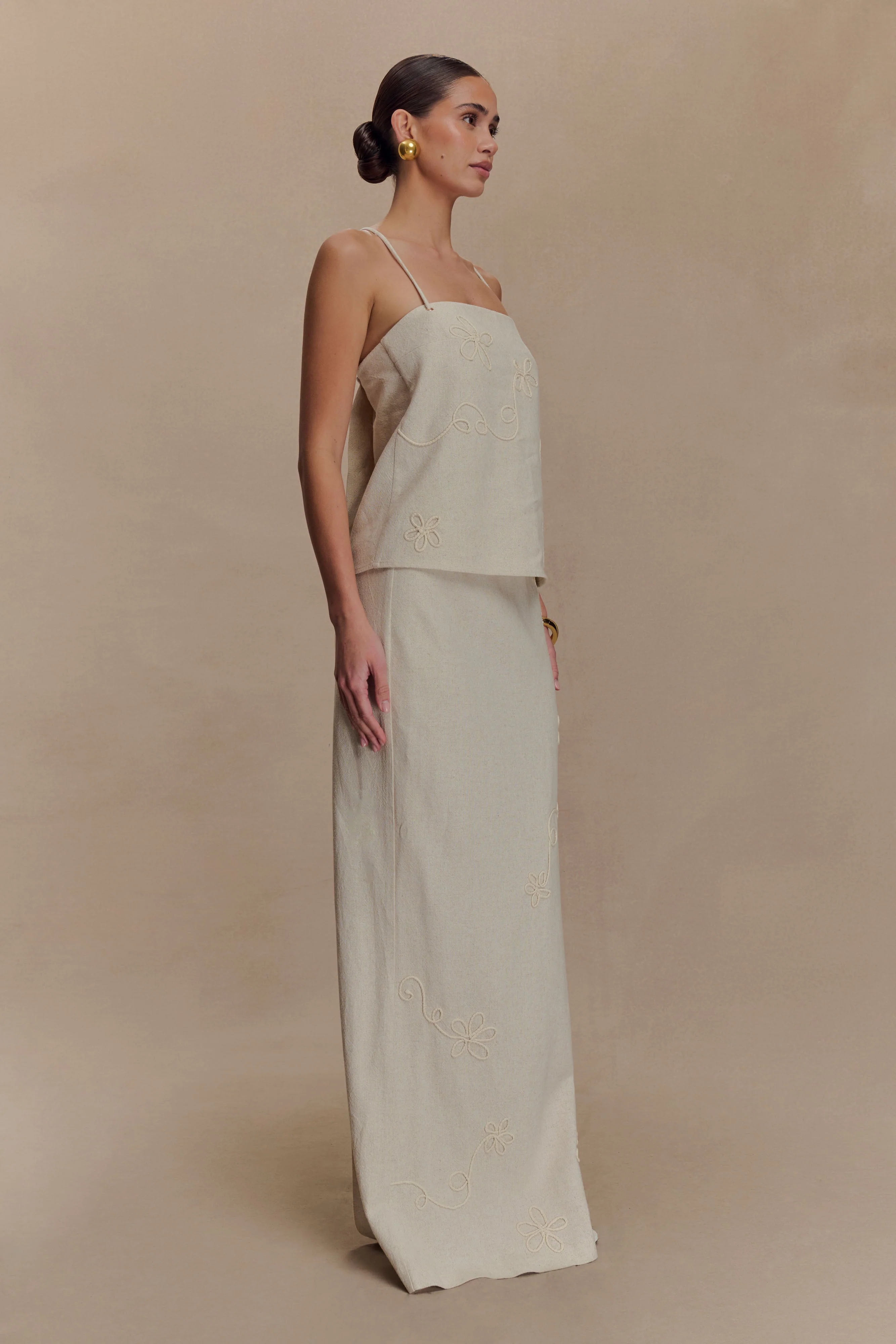 Casey Linen Embroidered Maxi Skirt - Natural - Image 4