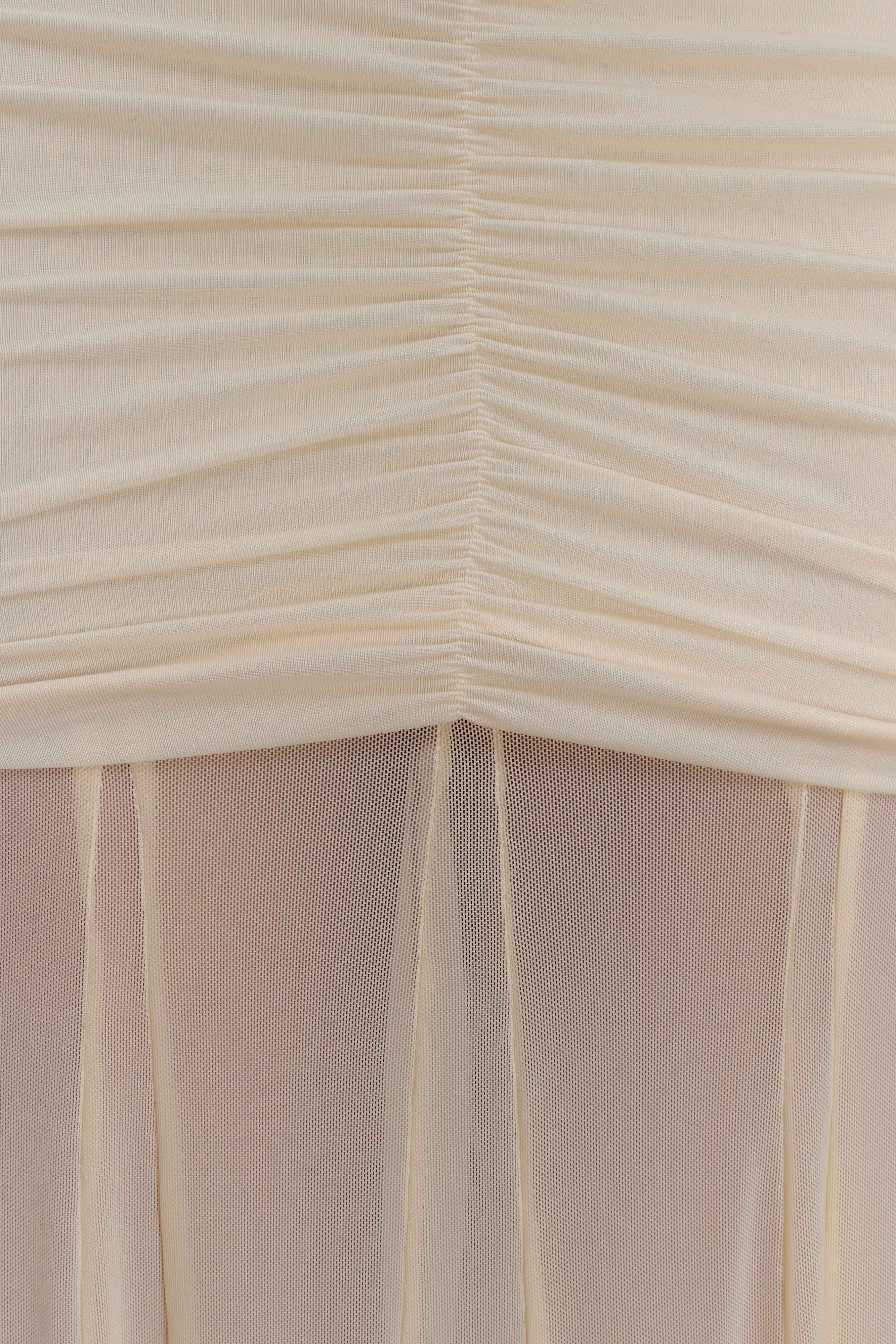 Caspian Slinky And Mesh Off Shoulder Maxi Dress - Ivory - Image 8