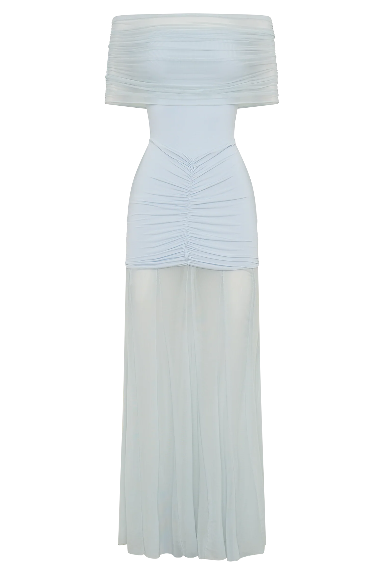 Caspian Slinky And Mesh Off Shoulder Maxi Dress - Pale Blue - Image 9