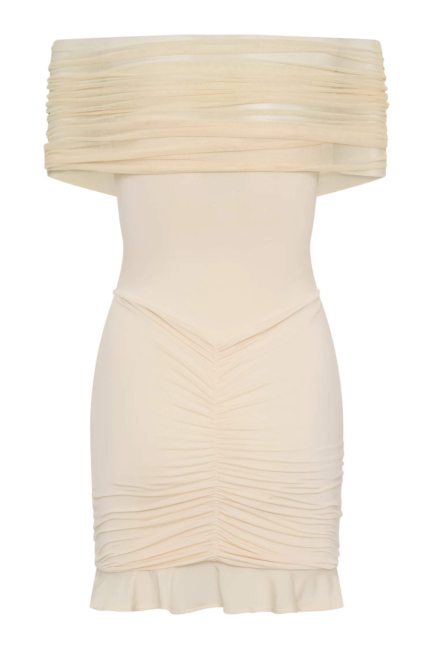 Caspian Slinky And Mesh Off Shoulder Mini Dress - Ivory - Image 8