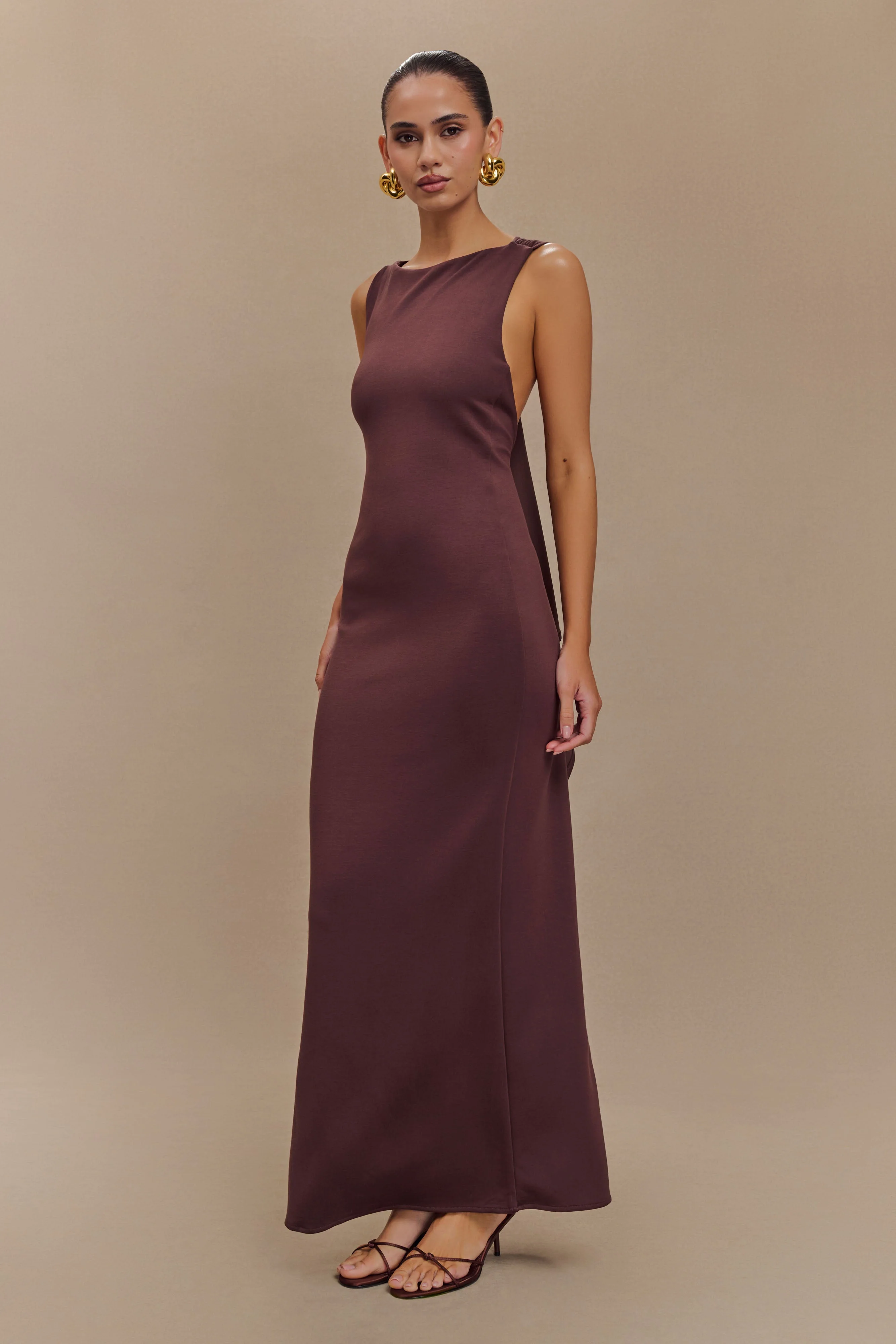 Catelyn Asymmetrical Scuba Jersey Midi Dress - Cacao Brown - Image 4