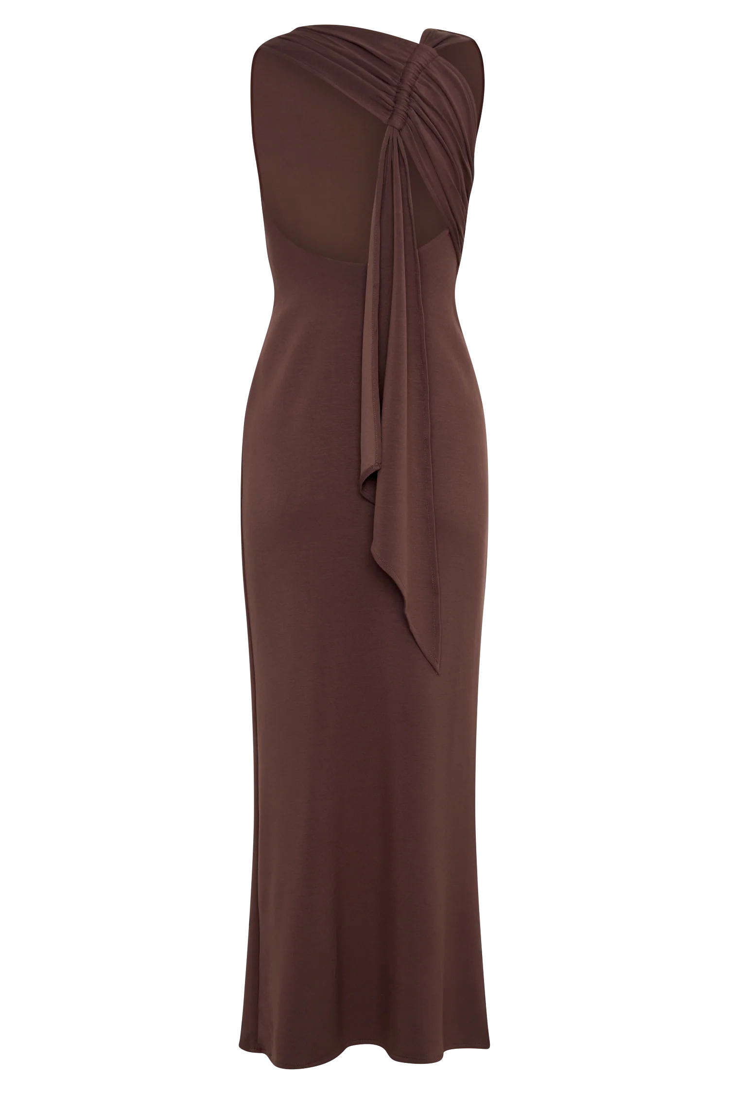 Catelyn Asymmetrical Scuba Jersey Midi Dress - Cacao Brown - Image 6