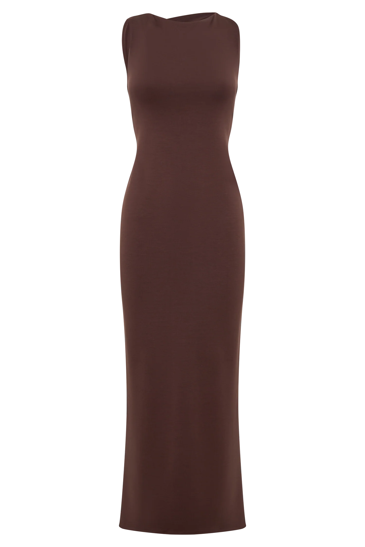 Catelyn Asymmetrical Scuba Jersey Midi Dress - Cacao Brown - Image 7