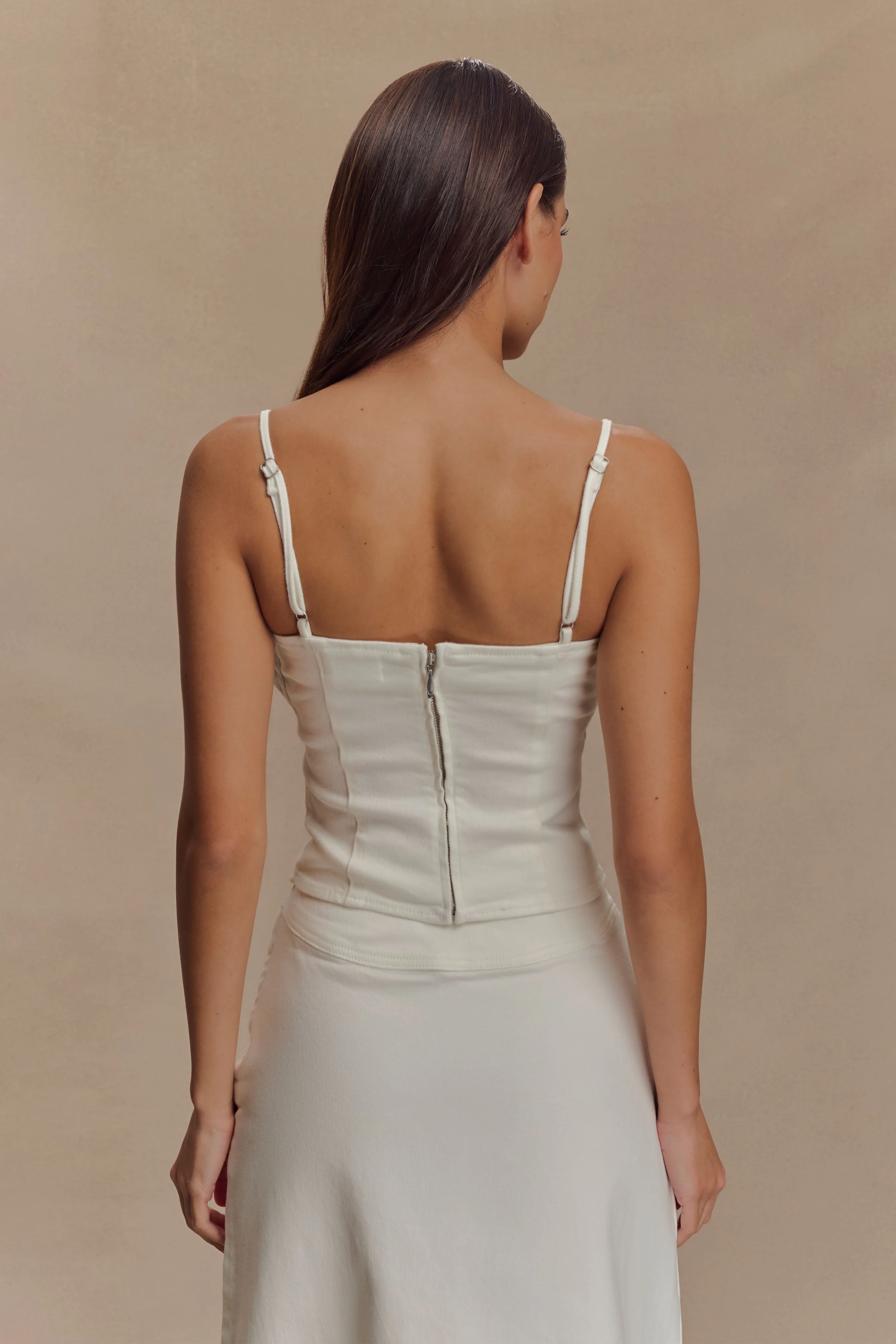 Cecilia Denim Frill Corset - White - Image 2