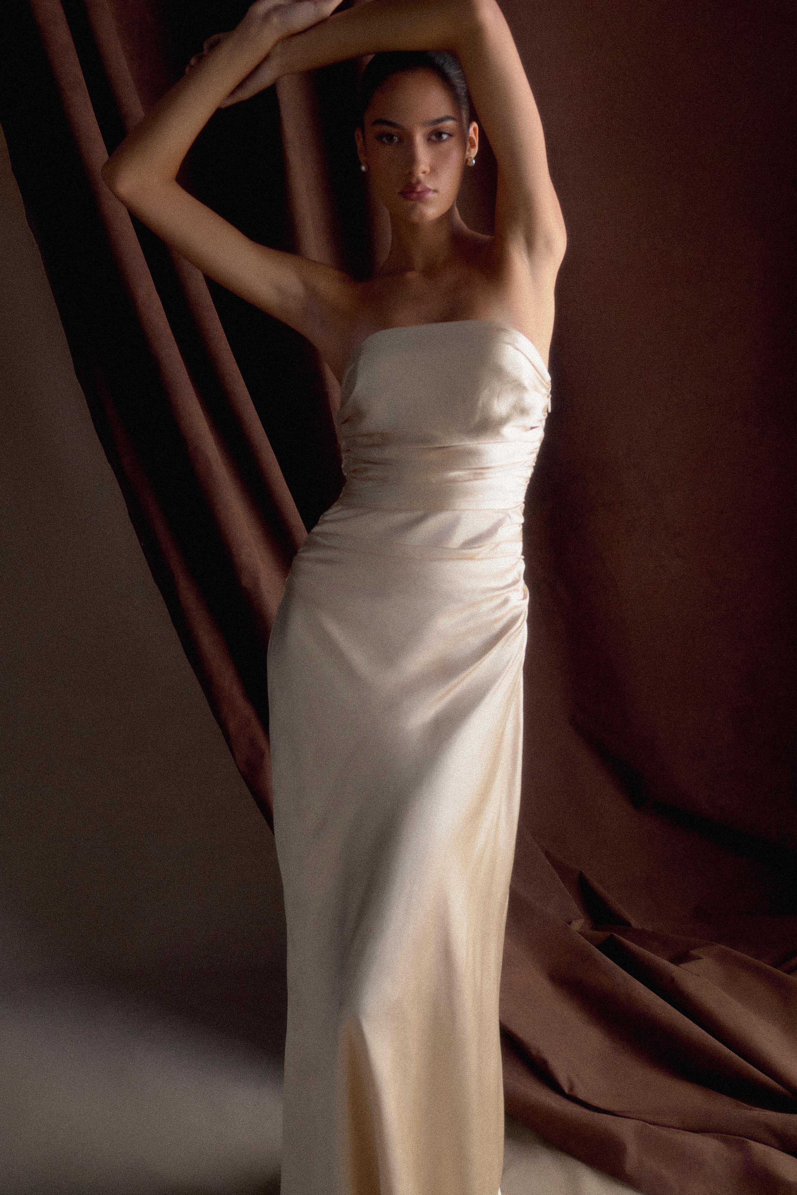 Cedar Strapless Satin Maxi Dress - Blush Gold - Image 10