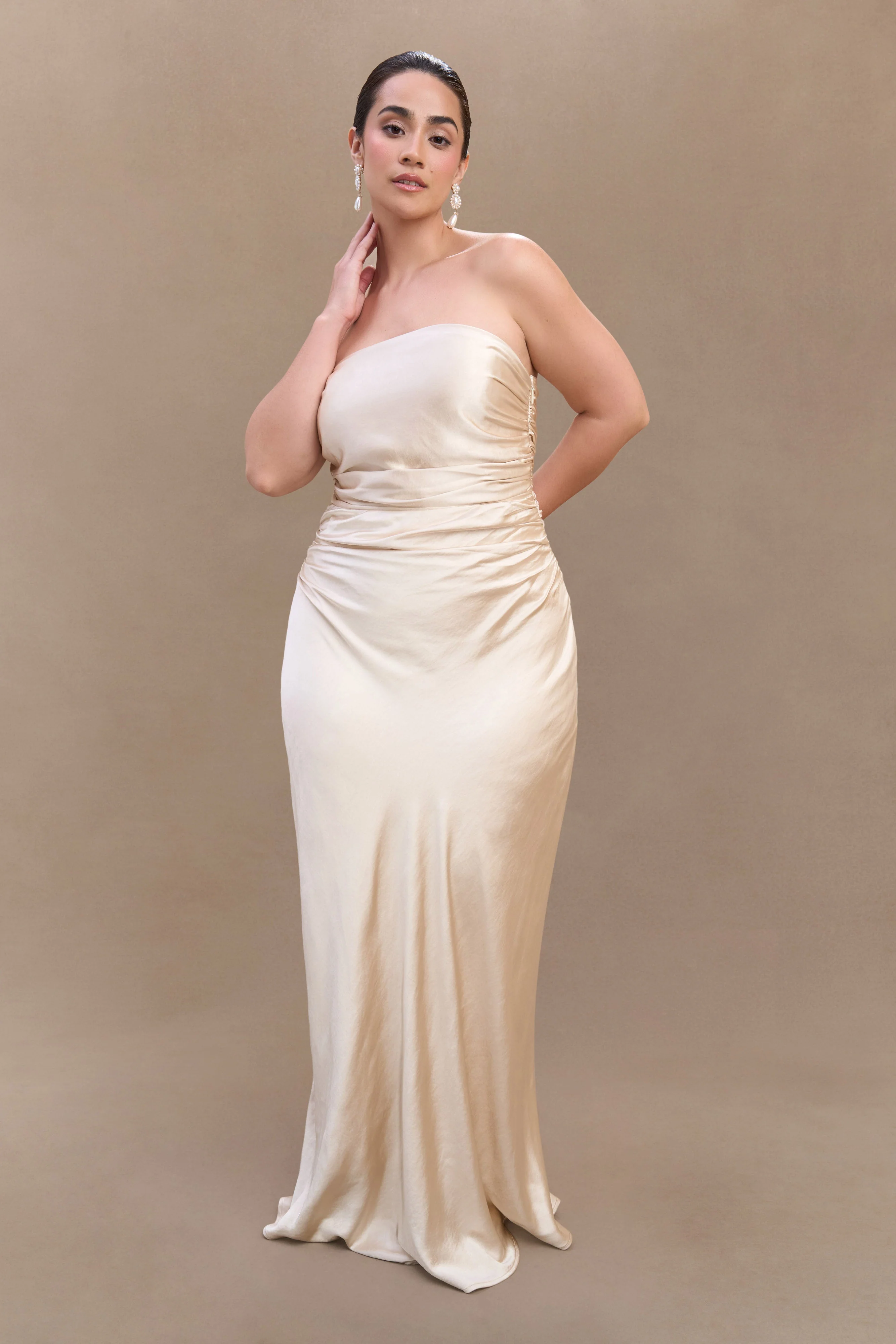 Cedar Strapless Satin Maxi Dress - Blush Gold - Image 4