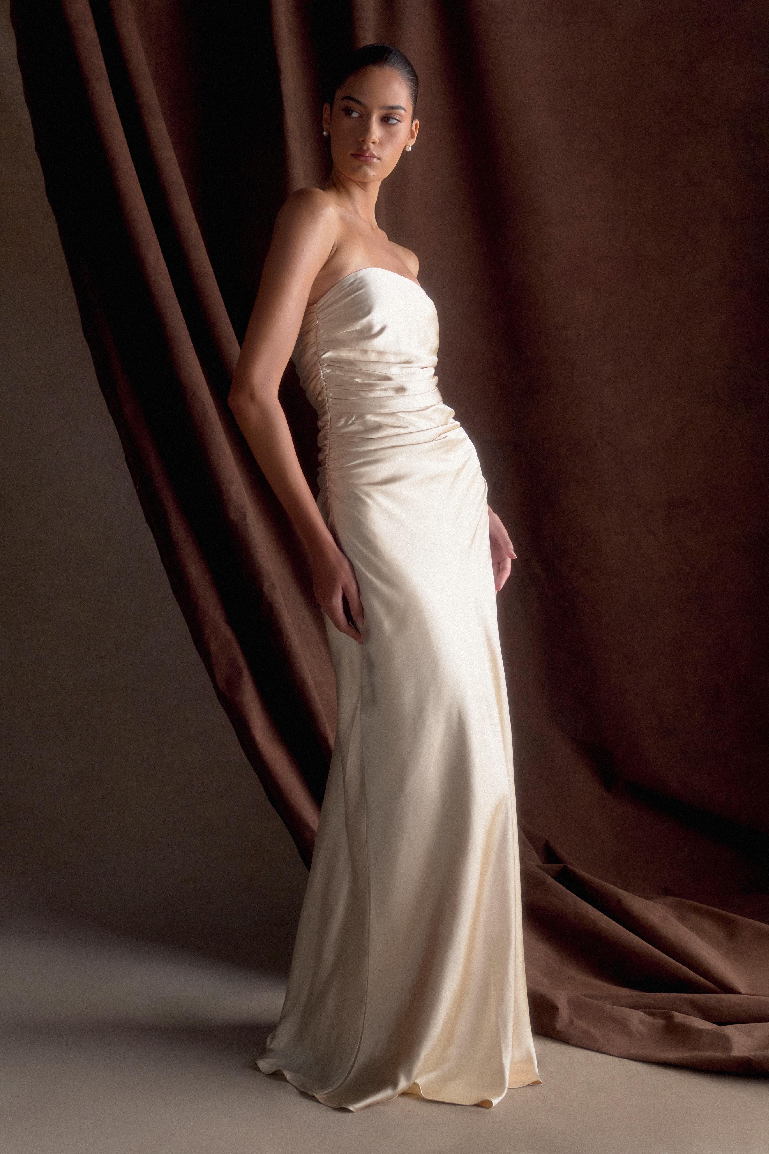 Cedar Strapless Satin Maxi Dress - Blush Gold - Image 8