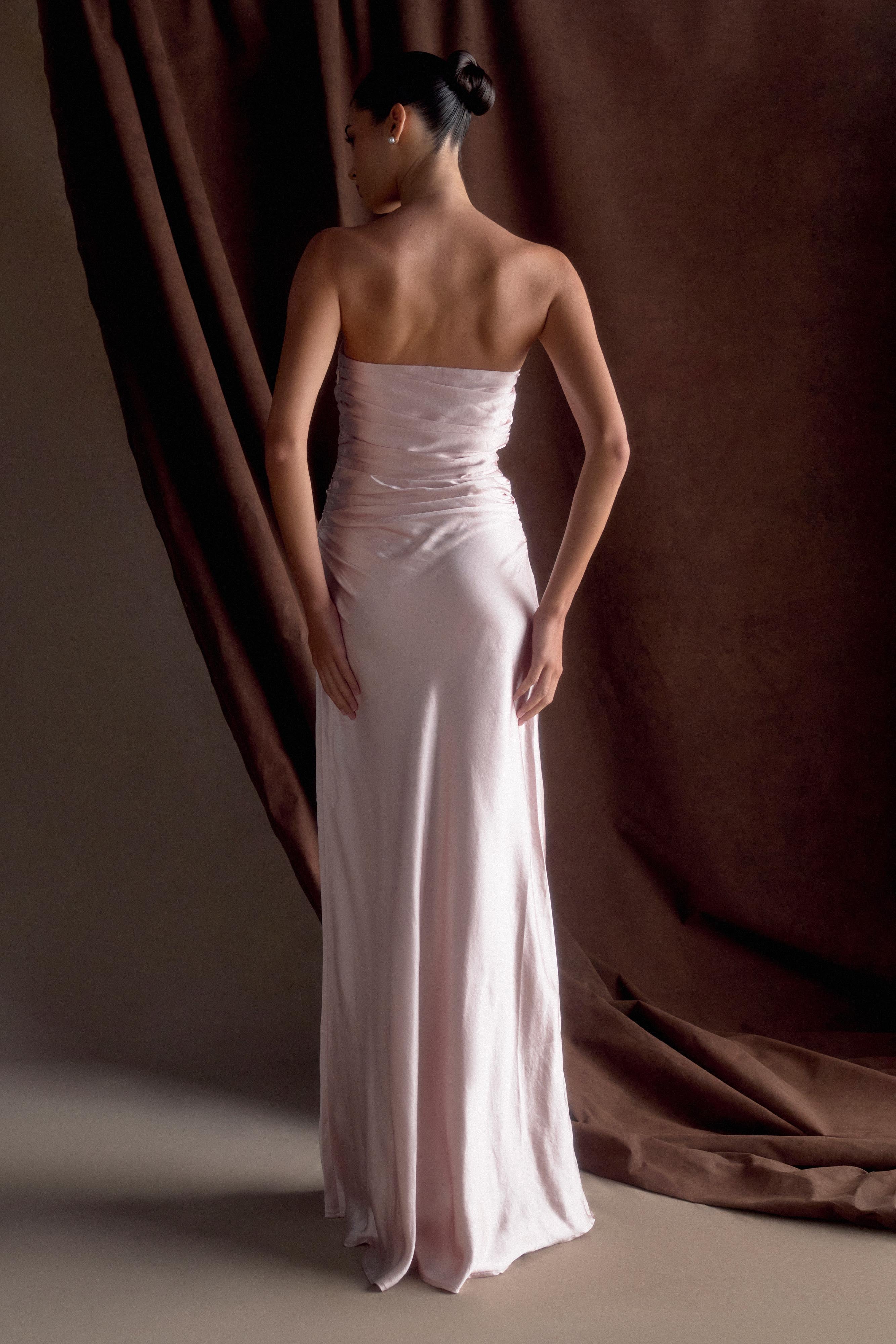 Cedar Strapless Satin Maxi Dress - Soft Pink - Image 2