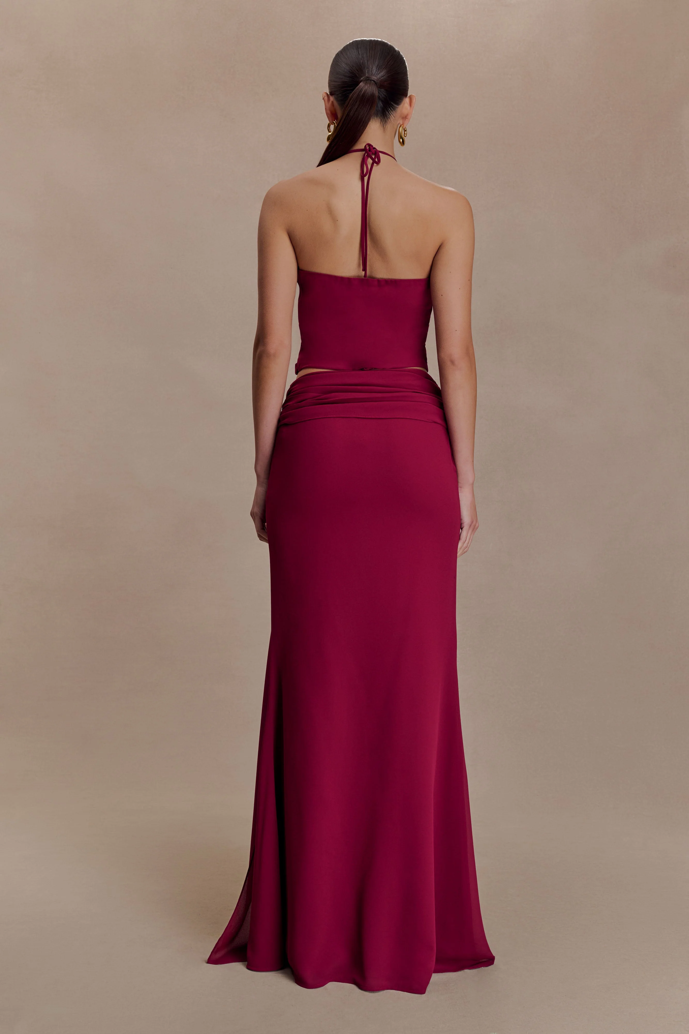 Celina Chiffon Overlay Maxi Skirt - Cherry Red - Image 2