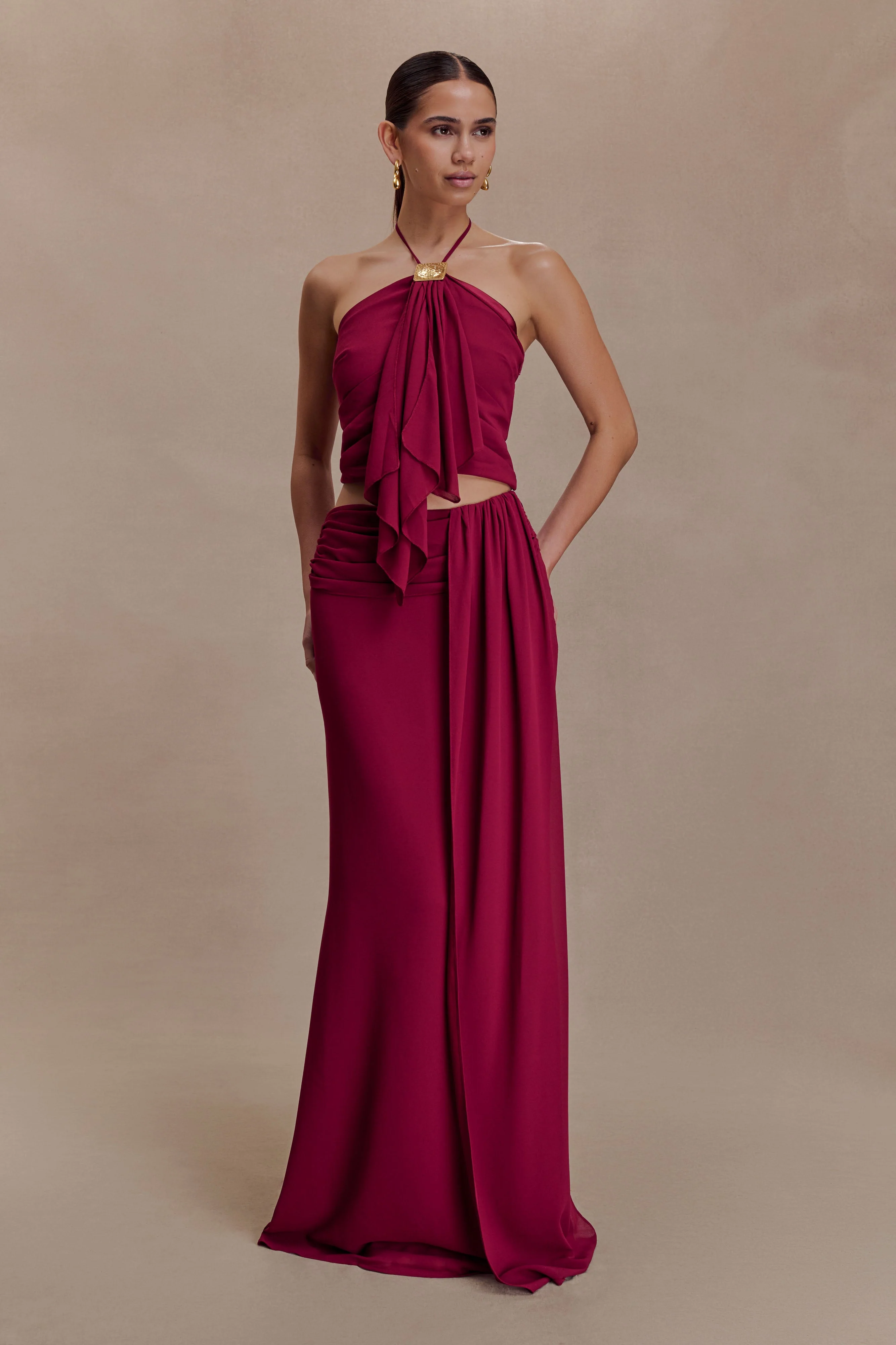 Celina Chiffon Overlay Maxi Skirt - Cherry Red - Image 4