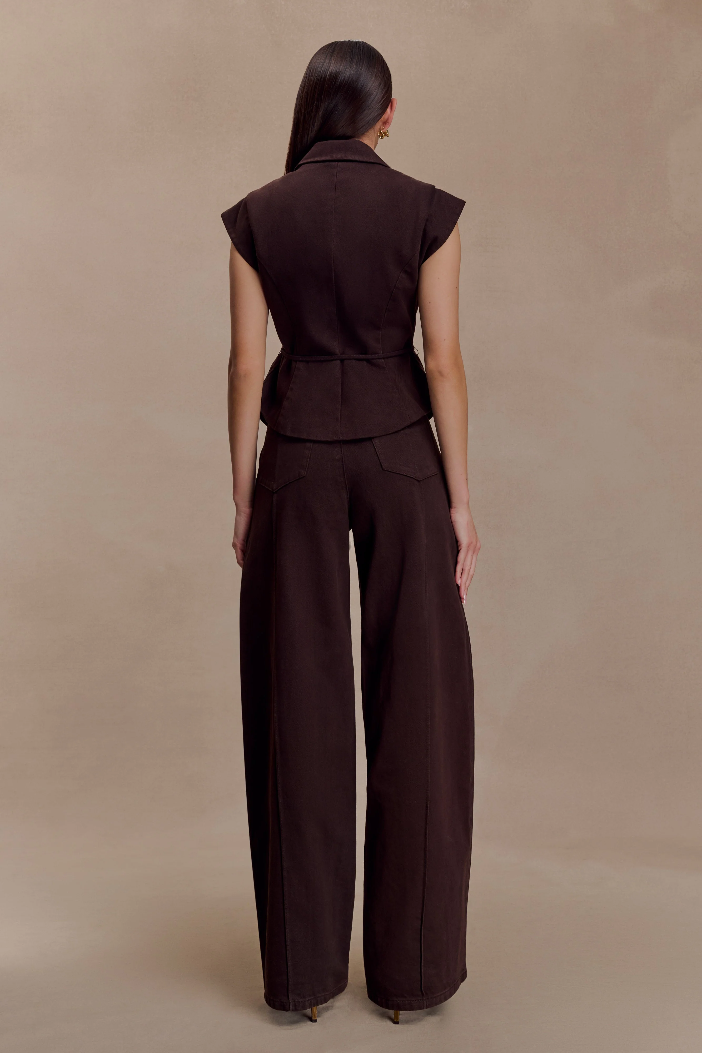 Charley Structured Tie Denim Top - Chocolate - Image 5