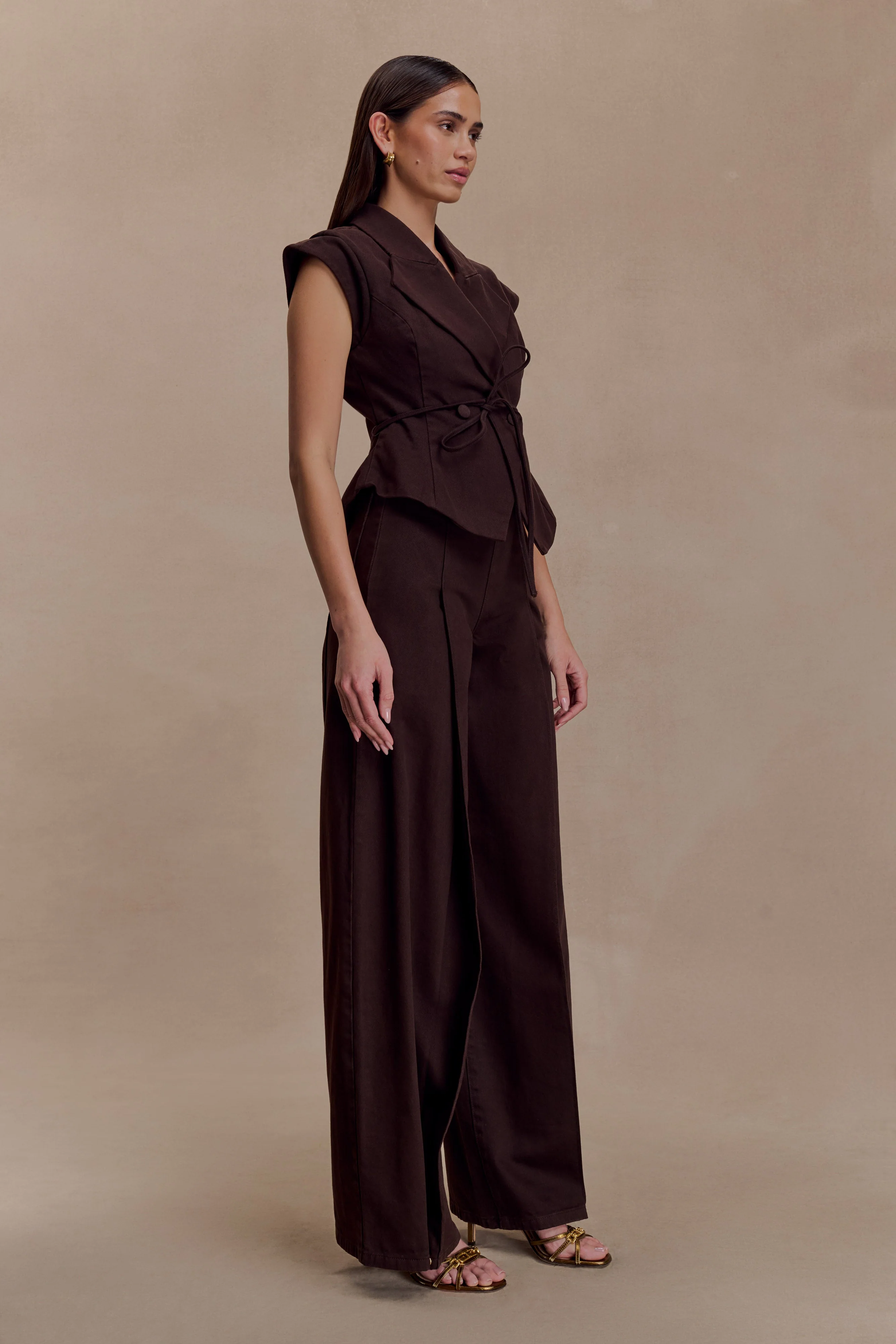 Charley Structured Tie Denim Top - Chocolate - Image 6
