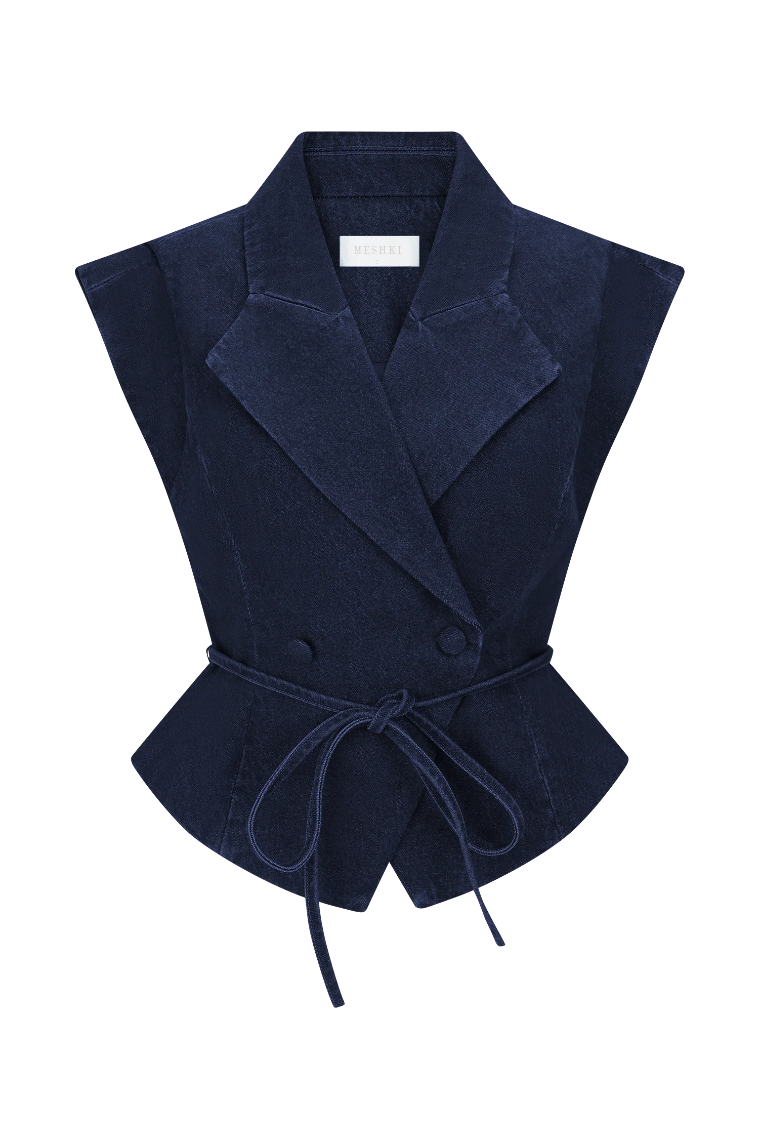 Charley Structured Tie Denim Top - Indigo Blue - Image 9