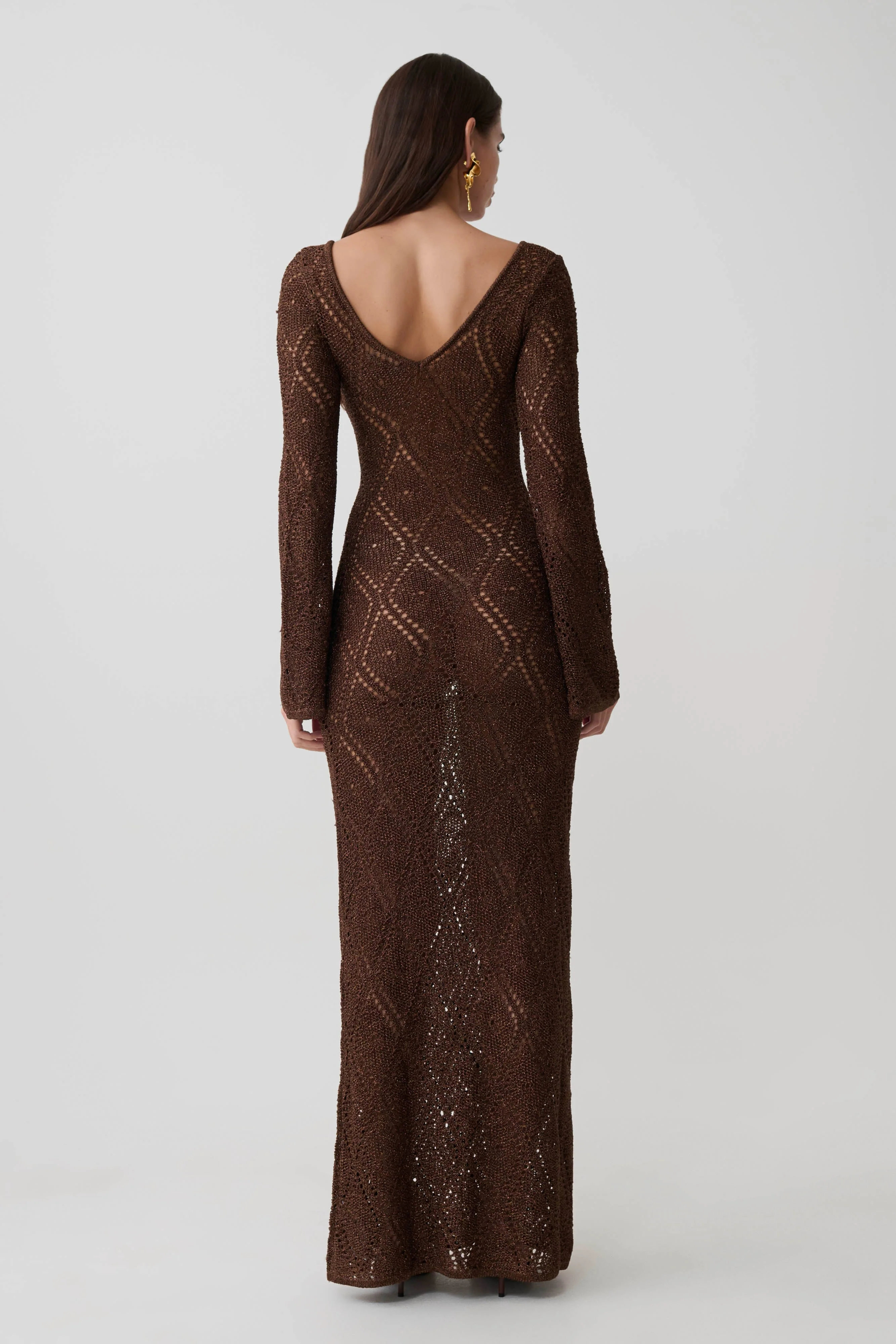 Chelsea Lurex Crochet Maxi Dress - Bronze - Image 2