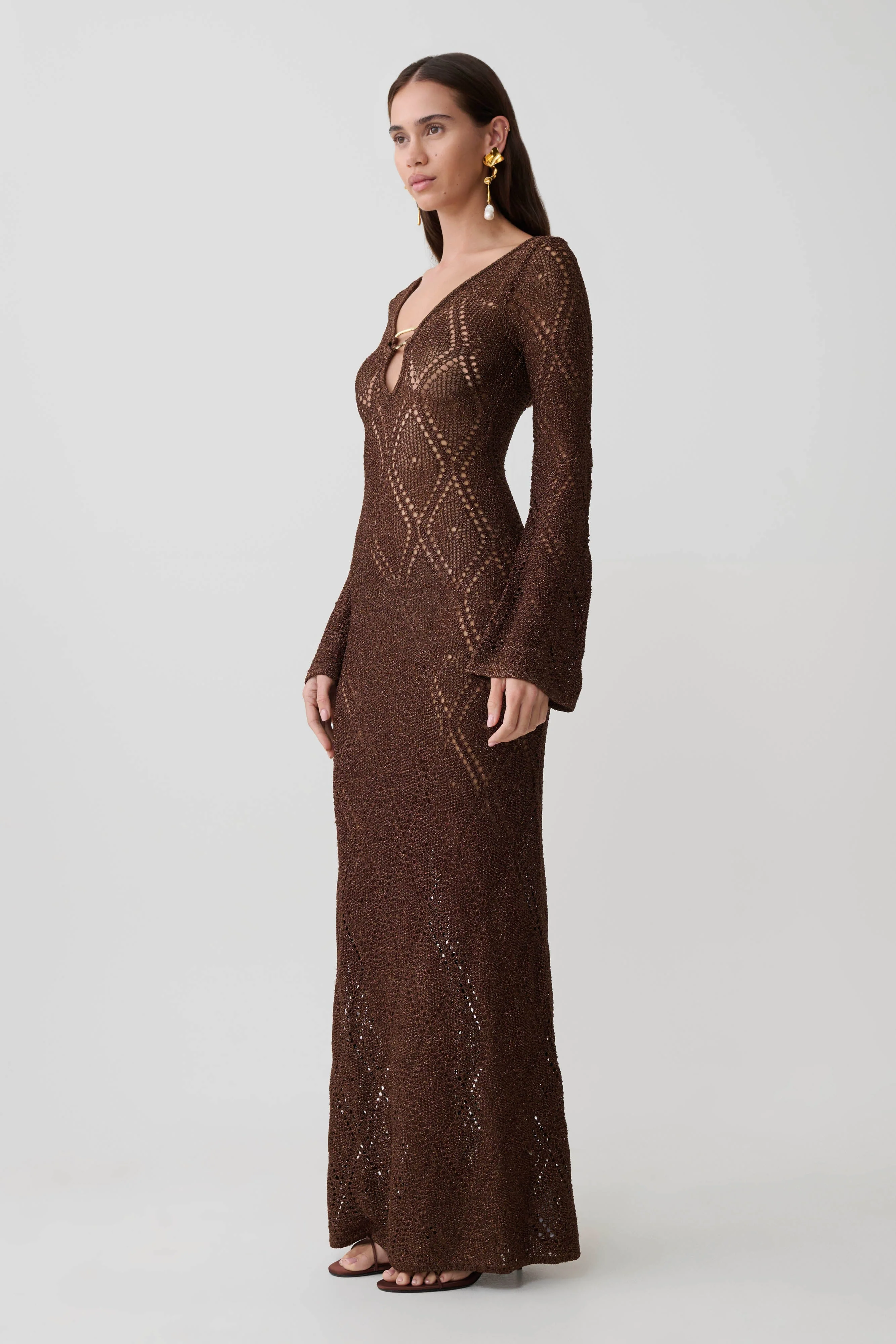 Chelsea Lurex Crochet Maxi Dress - Bronze - Image 4