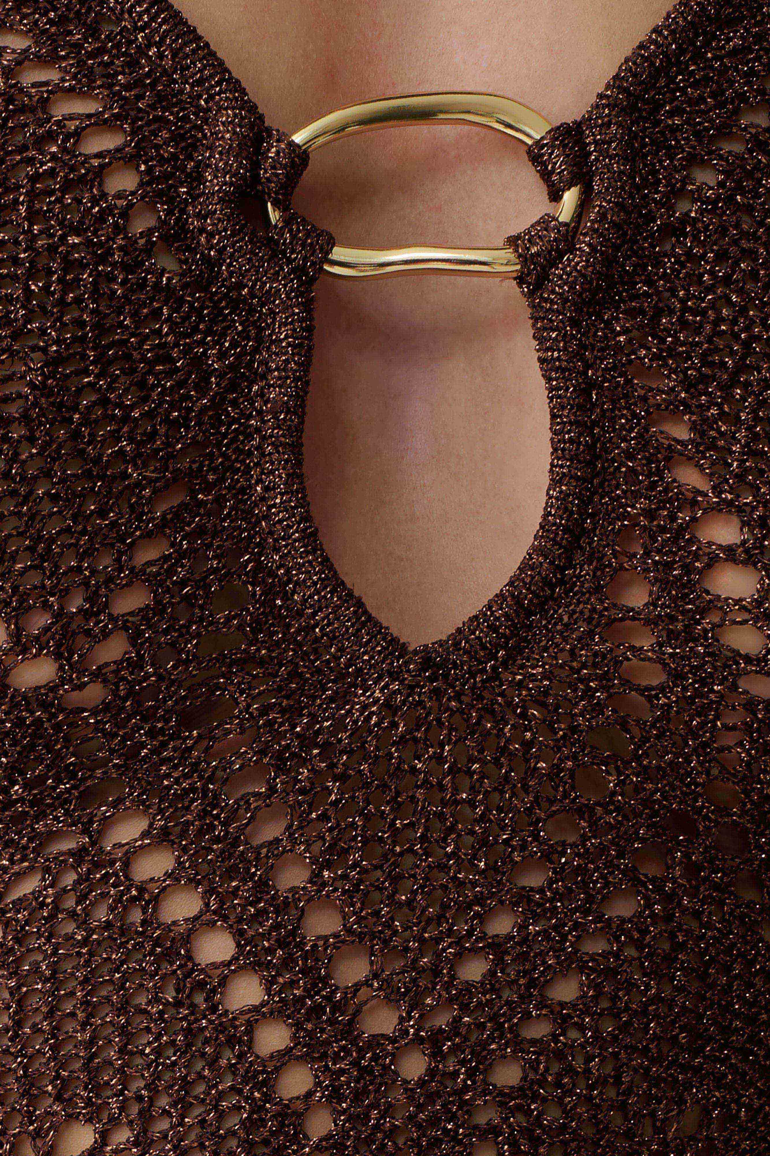 Chelsea Lurex Crochet Maxi Dress - Bronze - Image 6