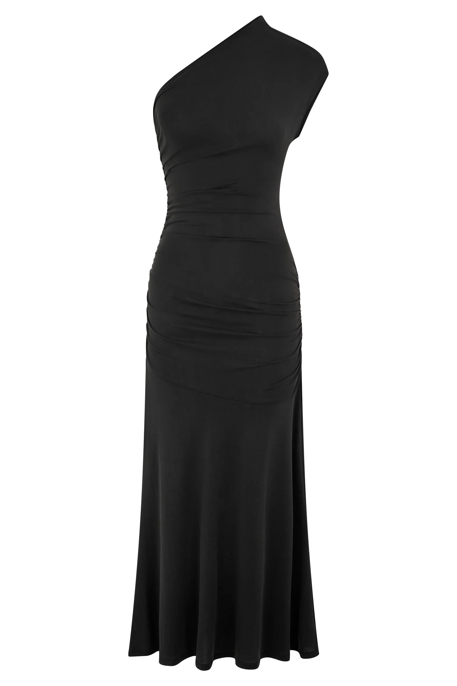 Chloe Peached Jersey One Shoulder Midi Dress - Black - Image 7