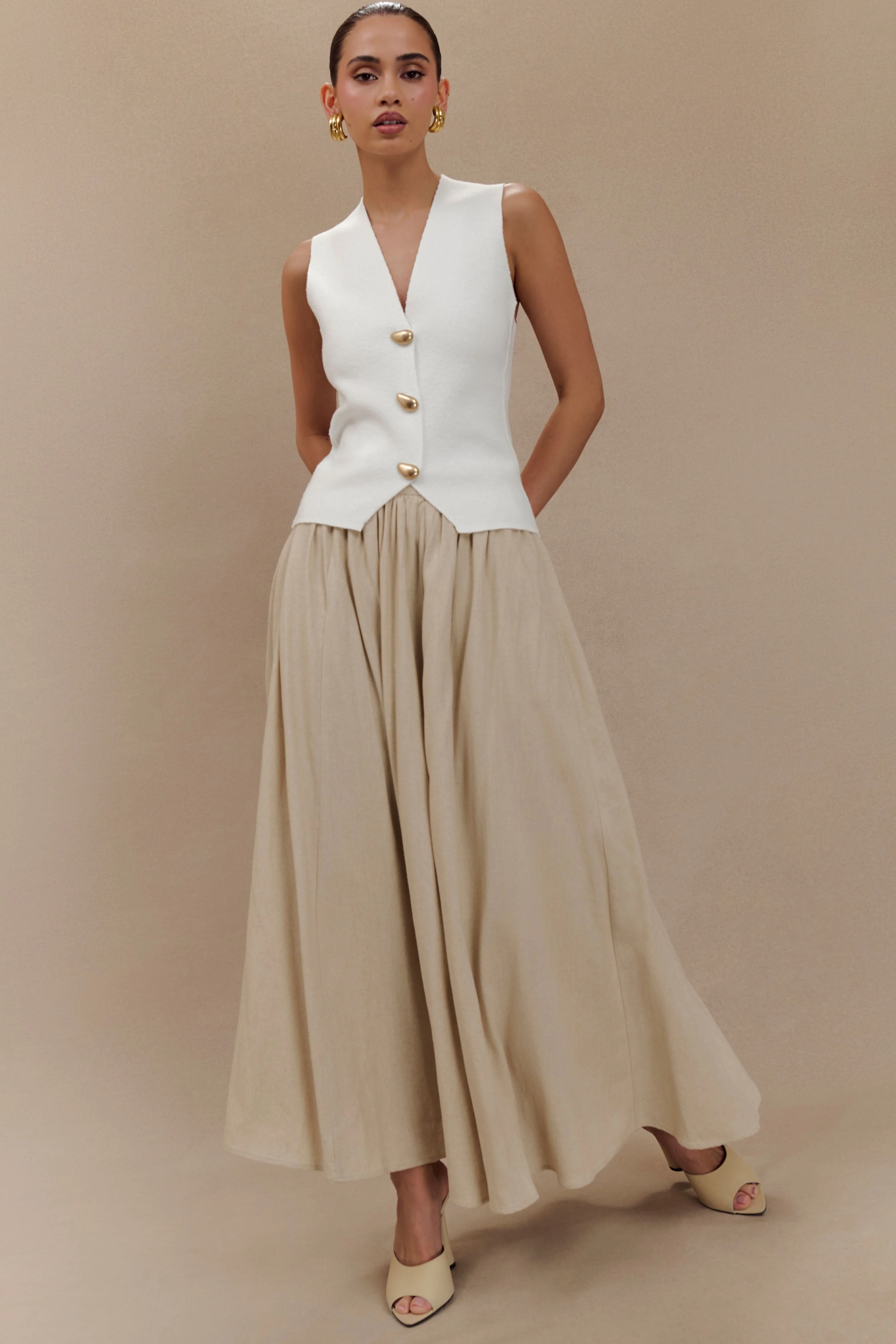 Clarence Linen A-Line Maxi Skirt - Natural - Image 6