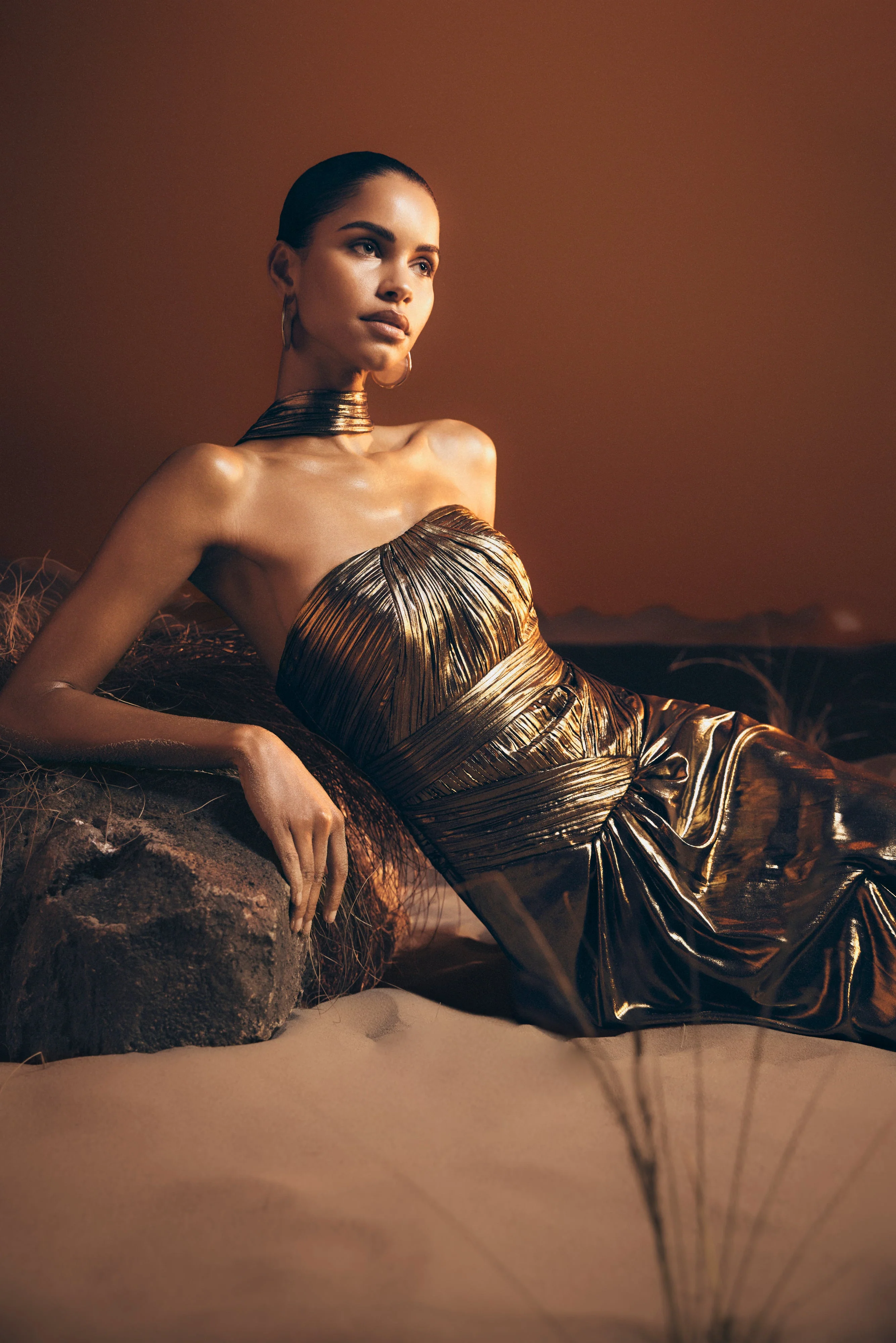 Clemence Plisse Maxi Dress - Gold - Image 2