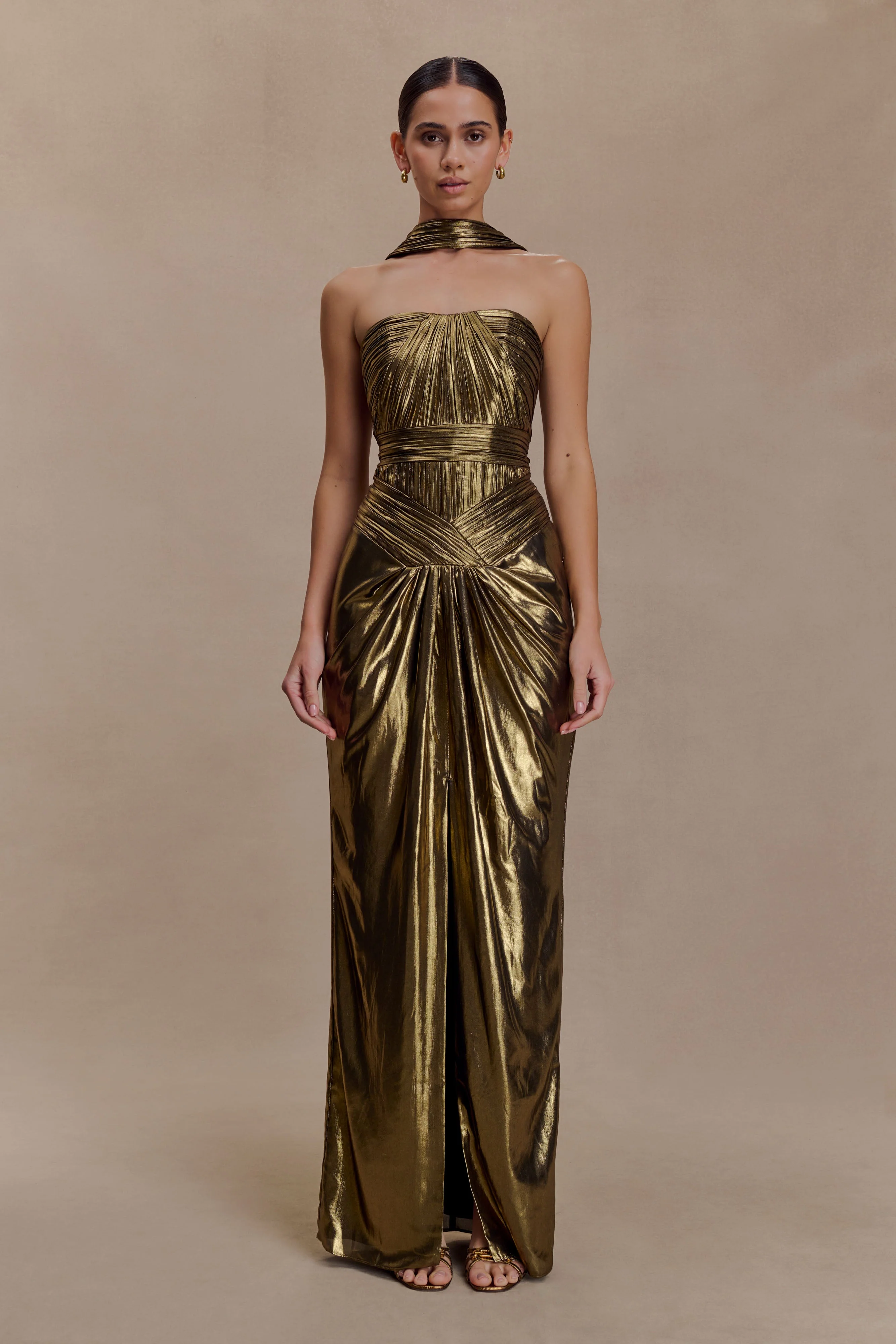 Clemence Plisse Maxi Dress - Gold - Image 6