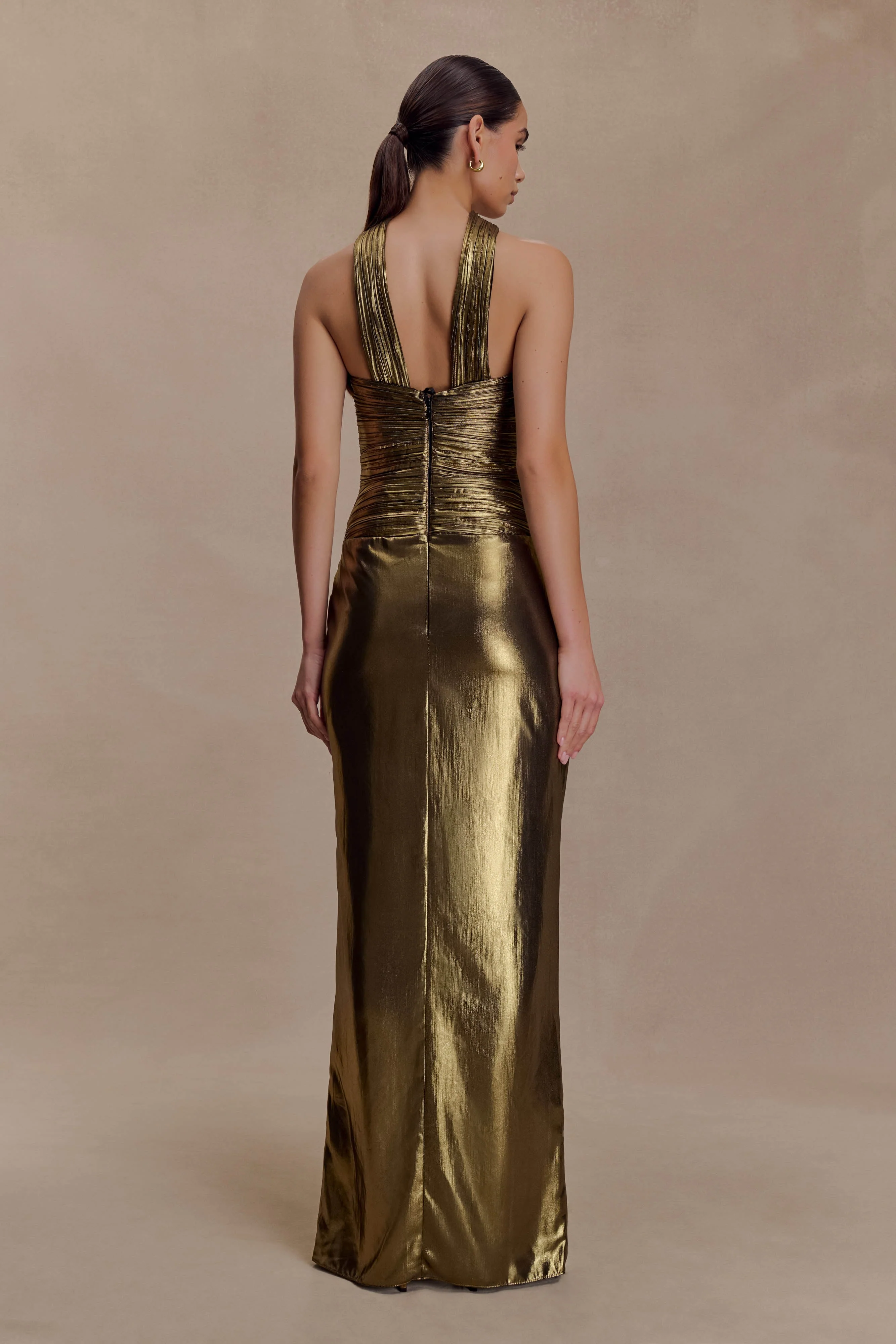Clemence Plisse Maxi Dress - Gold - Image 7
