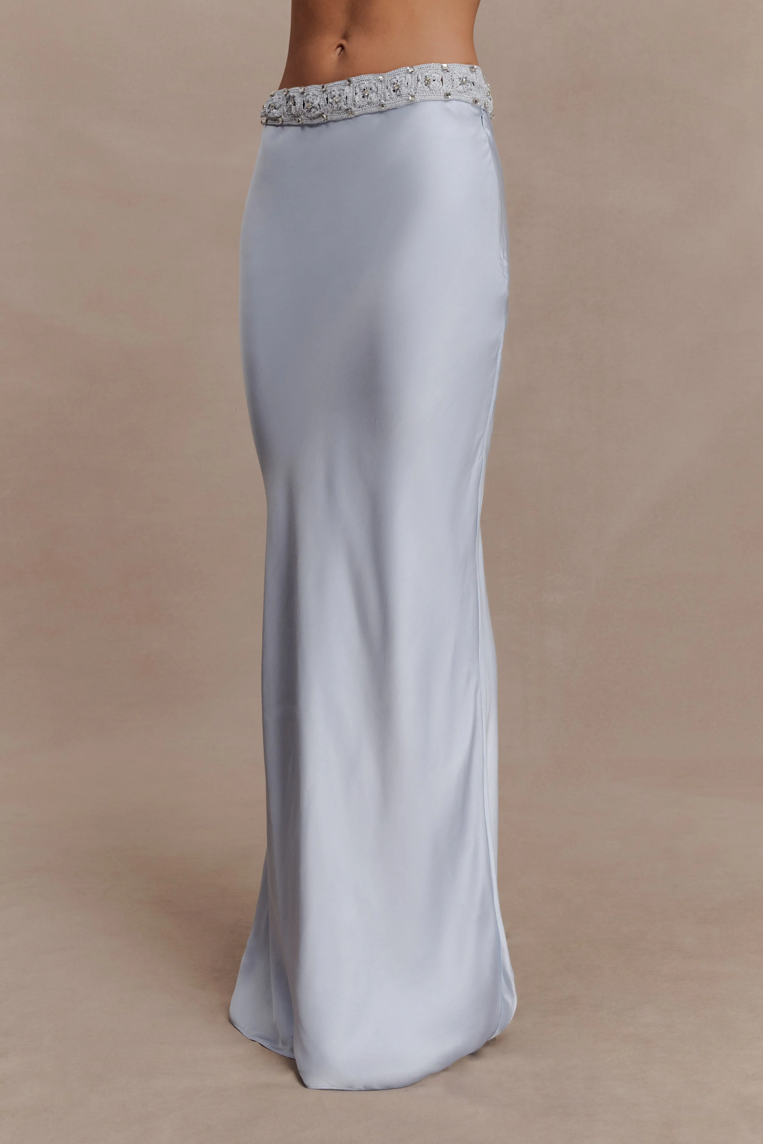 Clementine Chiffon Hand Beaded Maxi Skirt - Pale Blue - Image 4