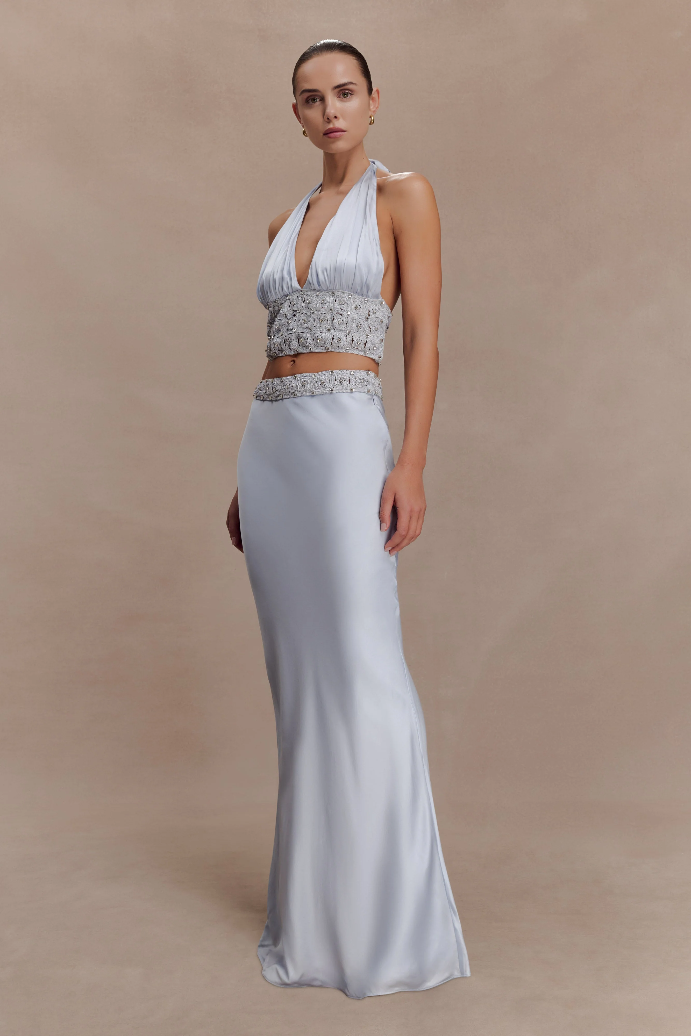 Clementine Chiffon Hand Beaded Top - Pale Blue - Image 3