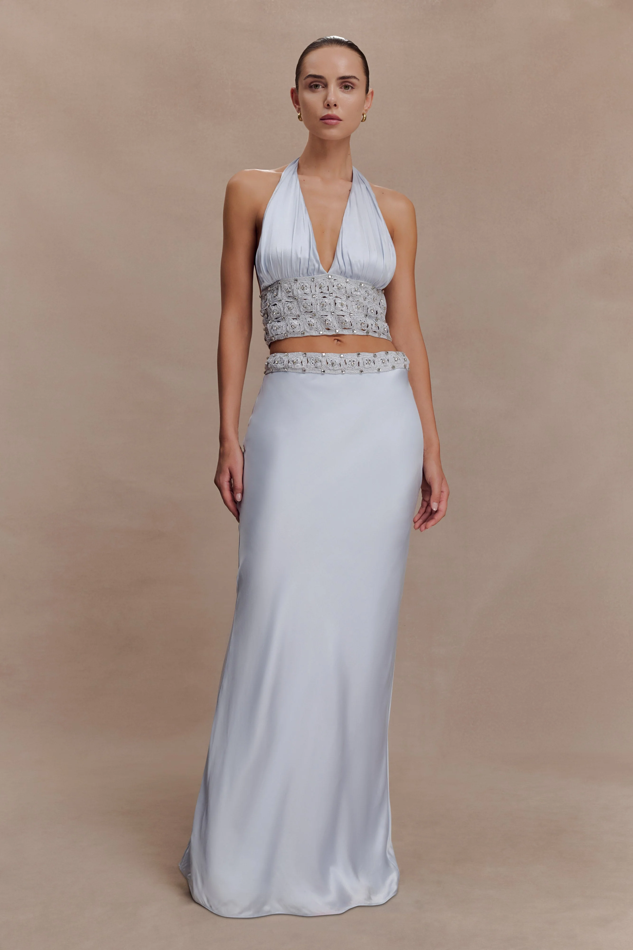 Clementine Chiffon Hand Beaded Top - Pale Blue - Image 5
