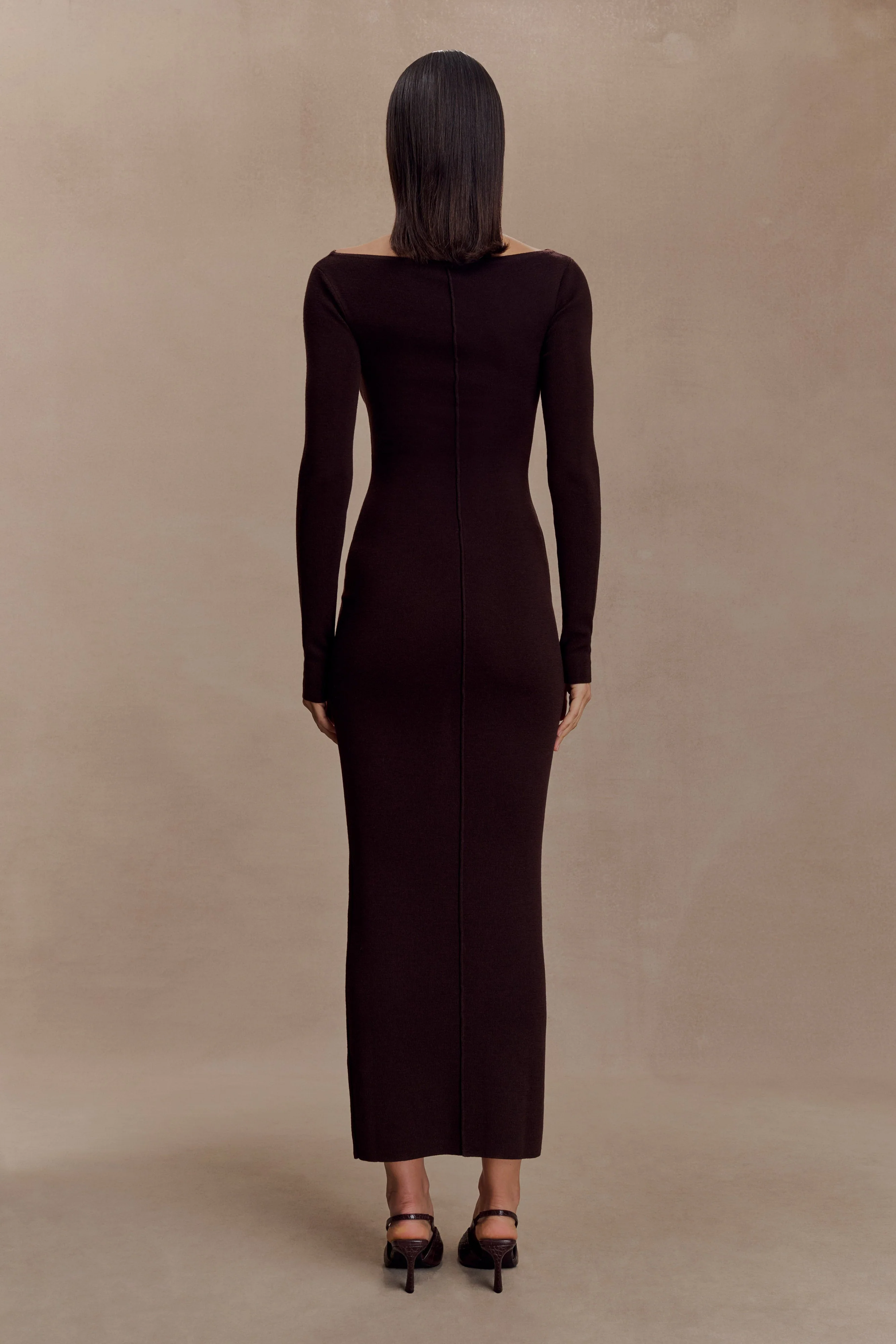 Cleona Merino Wool Ribbed Long Sleeve Maxi Dress - Deep Chocolate - Image 3