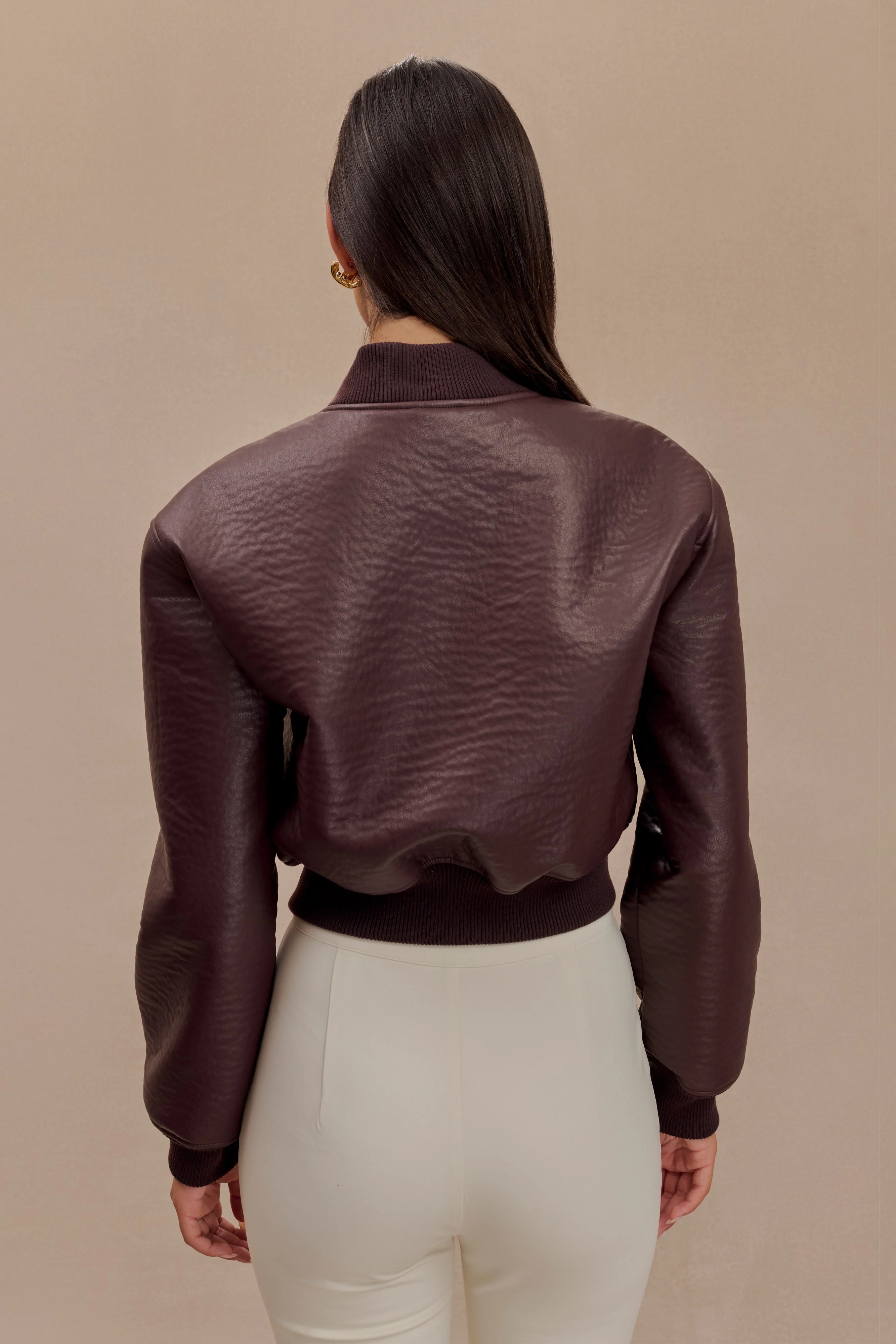 Codi Faux Leather Bomber Jacket - Merlot - Image 3