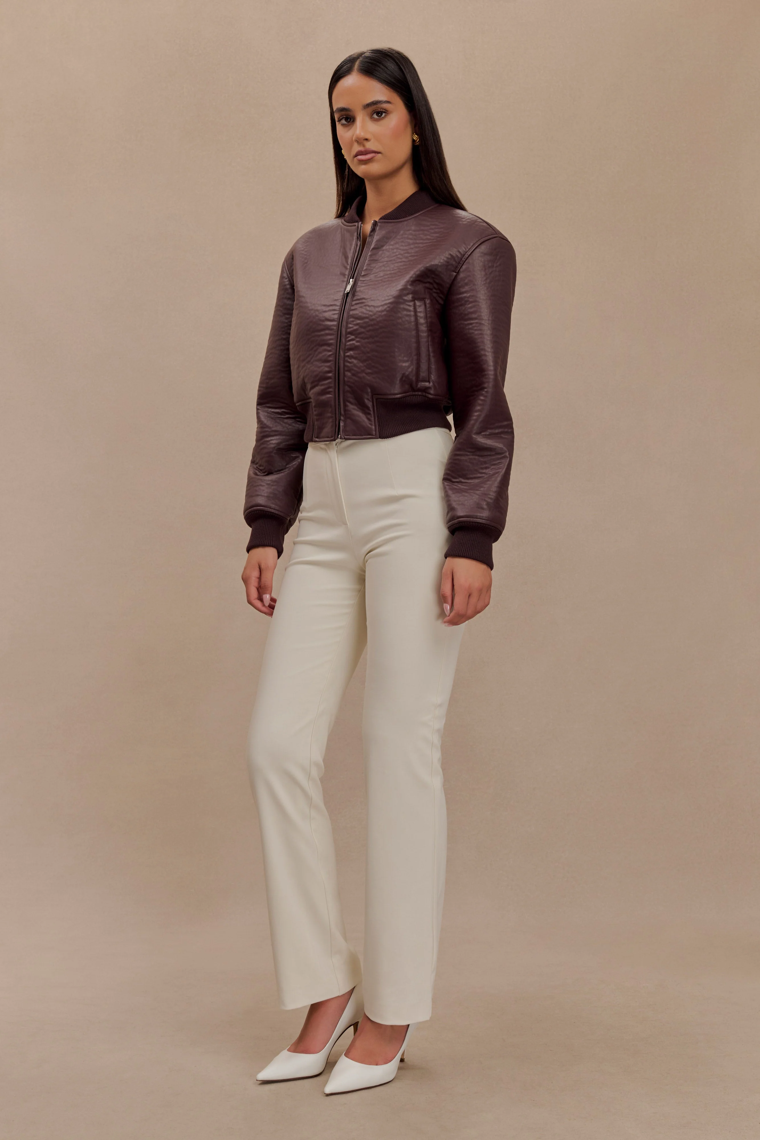 Codi Faux Leather Bomber Jacket - Merlot - Image 4