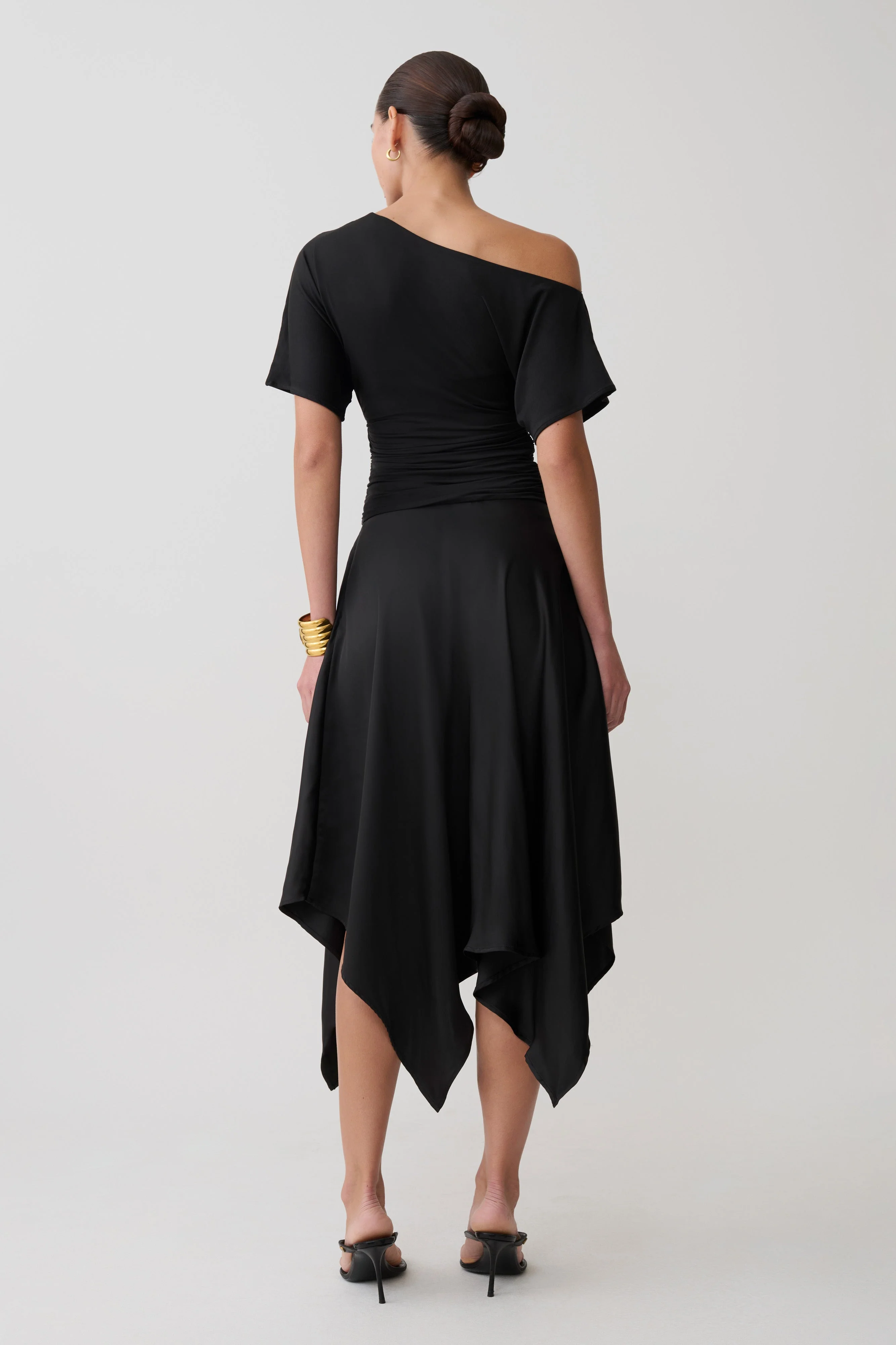 Coralie Asymmetric Satin Midi Skirt - Black - Image 9